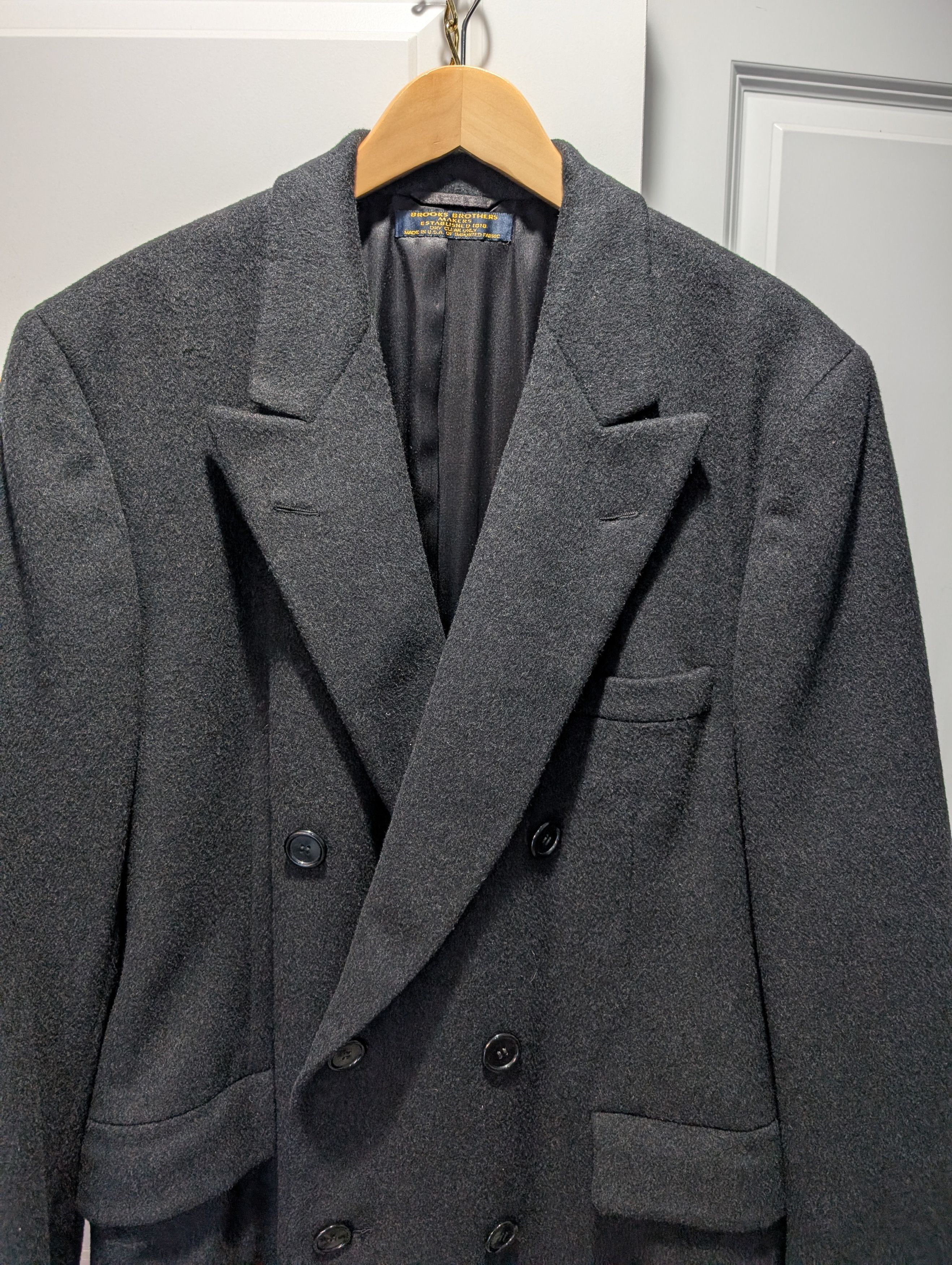 Brooks Brothers Makers 44R Charcoal Double Breasted Wool Overcoat Size US L / EU 52-54 / 3 - 5 Thumbnail