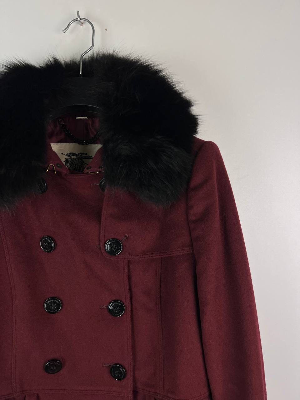 Burberry Burberry Garnet Double Breasted Coat with Black Fur Trim UK6 Size XS / US 0-2 / IT 36-38 - 14 Thumbnail