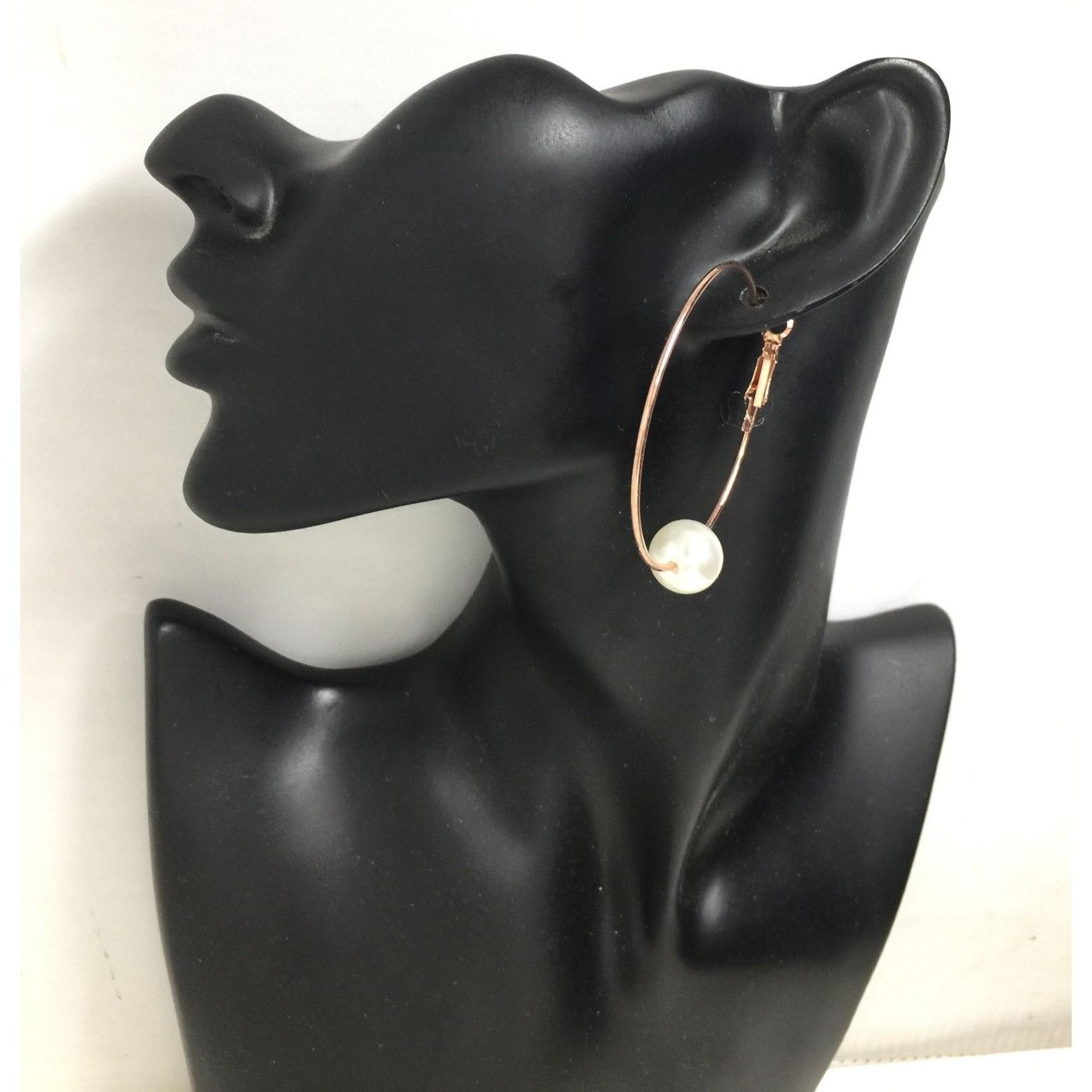Other Women's Rose Gold Hoop Earrings with Faux White Pearl (Like Size ONE SIZE - 2 Thumbnail