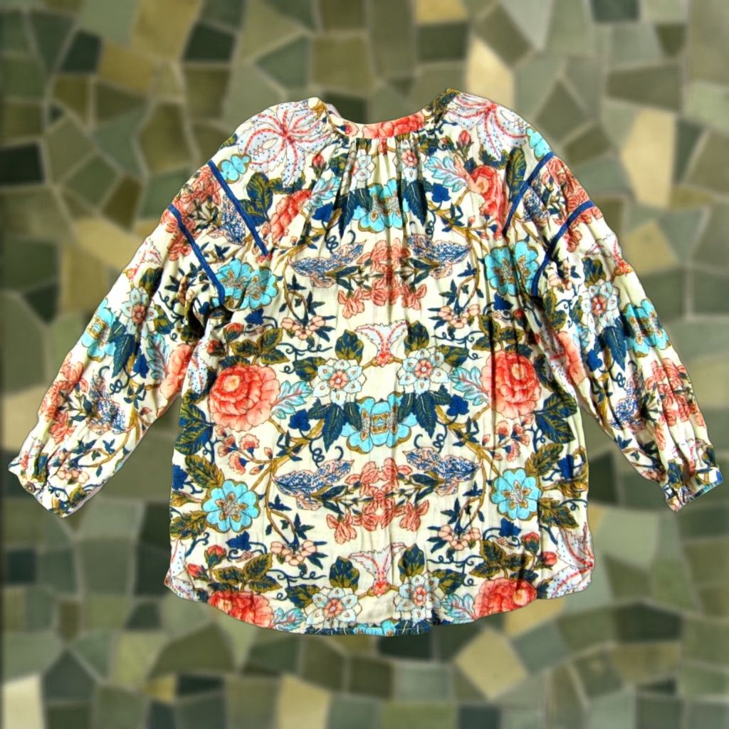 Soft Surroundings Soft Surroundings Cotton Pink Blue Green Floral Button Down Long Sleeve Blouse L Women’s Shirt Regular Floral Pattern V-Neck Button Cotton Blouse Size L / US 10 / IT 46 - 1 Thumbnail