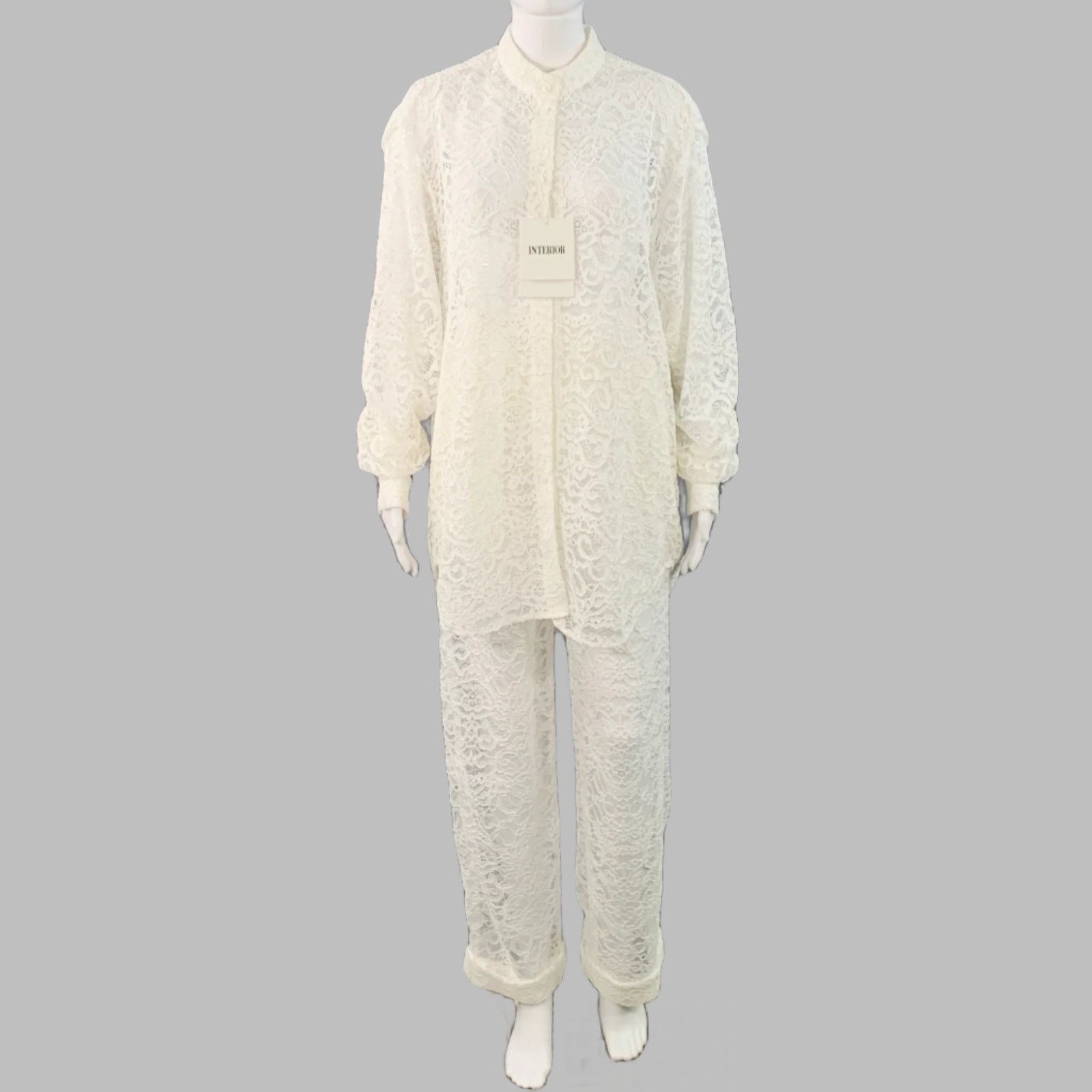 Other INTERIOR Size XS Off White Nylon Blend Lace Shirt Pants Set Size XS / US 0-2 / IT 36-38 - 2 Thumbnail