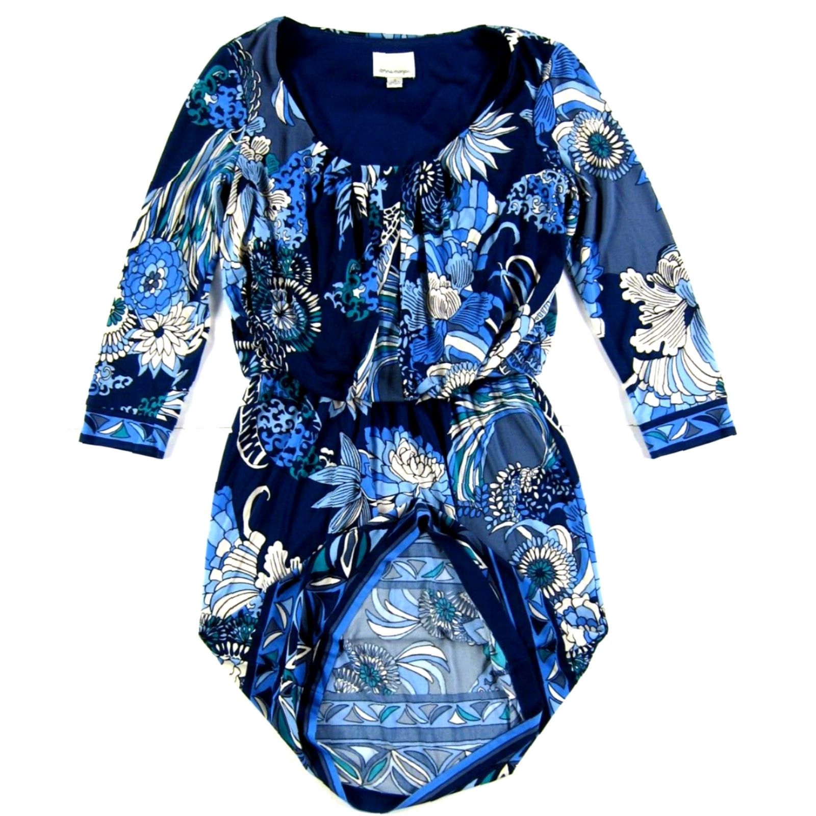 Donna Morgan Donna Morgan Blue White Floral Stretch 3/4 Sleeve Round Neck Sheath Dress Size 2 Size XS / US 0-2 / IT 36-38 - 6 Thumbnail