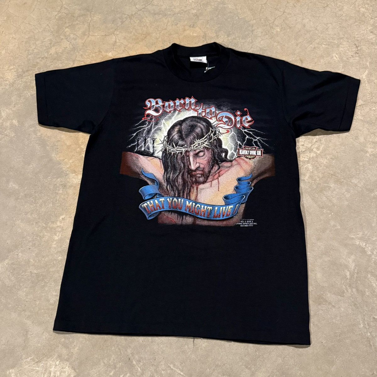 Vintage Deadstock Vintage 1991 Living Epistles Born To Die Jesus Tee Size US L / EU 52-54 / 3 - 2 Thumbnail