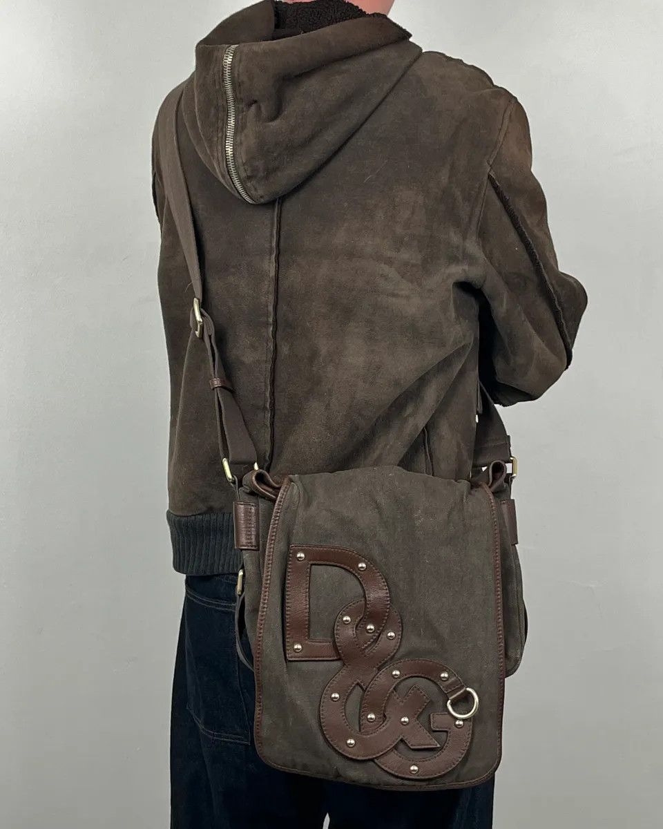Dolce & Gabbana 2000s Dolce & Gabbana Canvas Leather Studded Shoulder Bag Size ONE SIZE - 3 Thumbnail