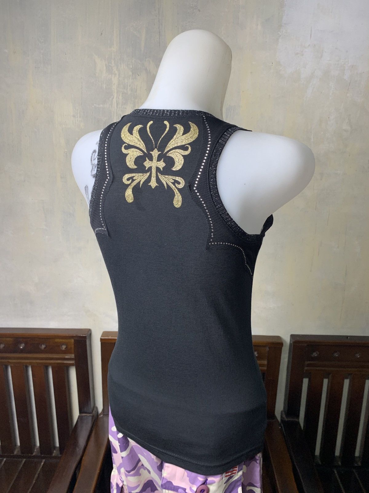Japanese Brand y2k COOLA Japan Black Glittery Cross Rhinestones Top Size S / US 4 / IT 40 - 2 Thumbnail