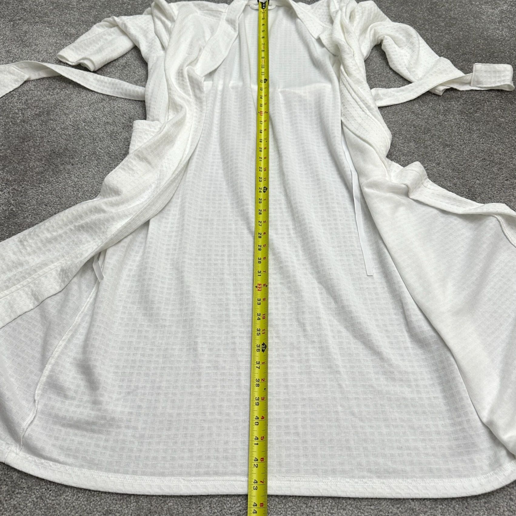 Vintage Oeko Tex Standard 100 Bath Robe Kimono Womens Medium White Long Belted Pockets Size ONE SIZE - 5 Thumbnail