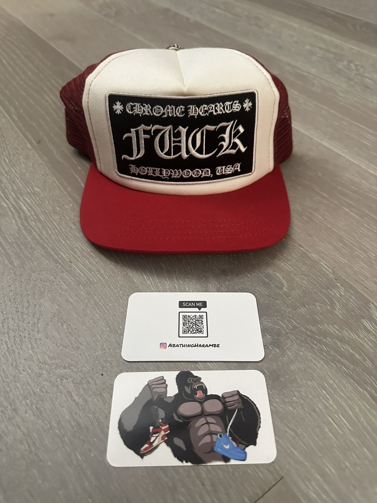 Chrome Hearts Chrome Hearts FUCK Hollywood Trucker Hat Red/White Size ONE SIZE - 2 Thumbnail