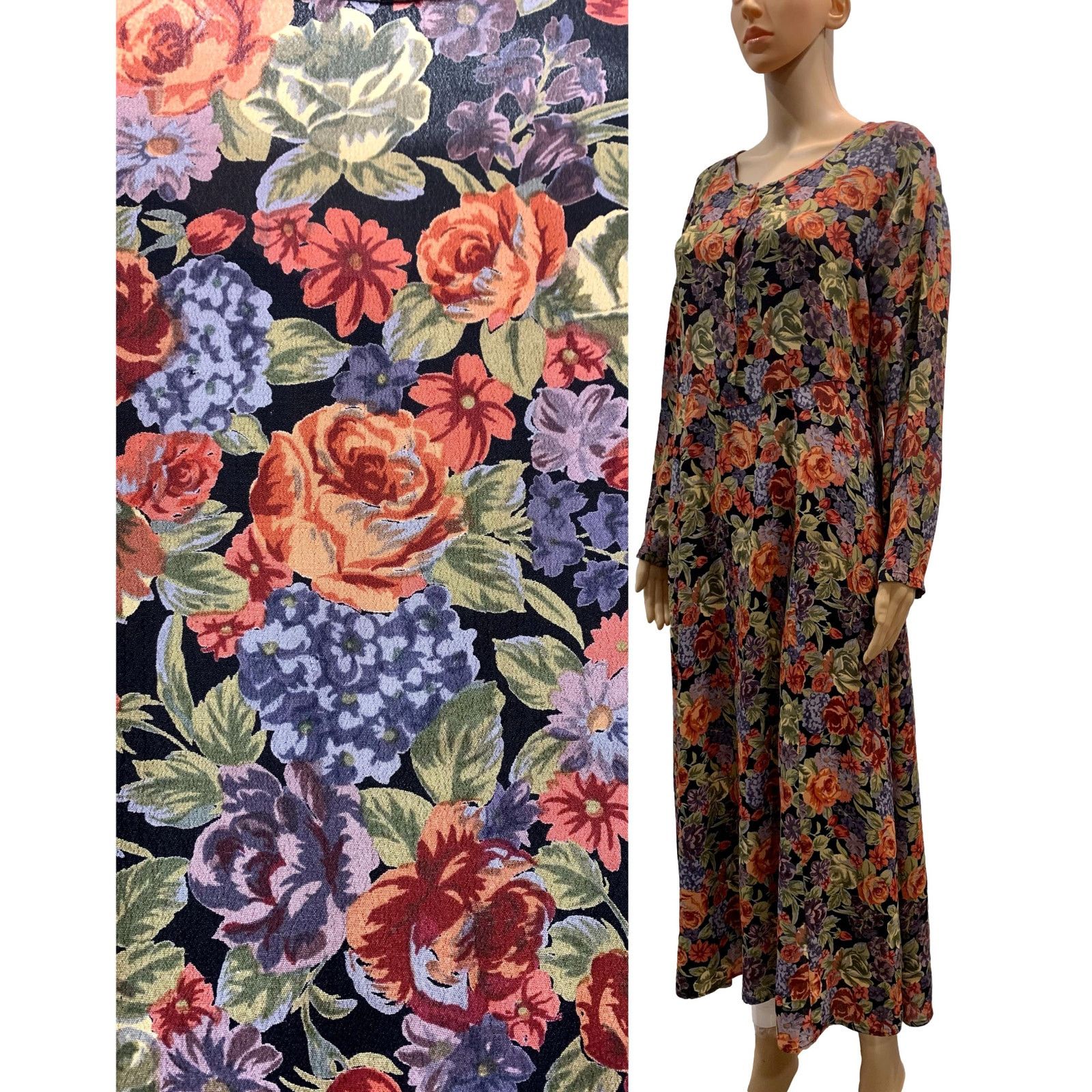 Vintage 90s Bohemian Floral Rayon Midi Dress Size S / US 4 / IT 40 - 1 Thumbnail