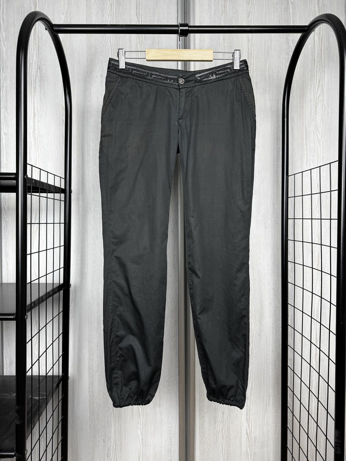 Versace Versace black cotton leather trim lightweight pants size 26 Size 26" / US 2 / IT 38 - 1 Thumbnail