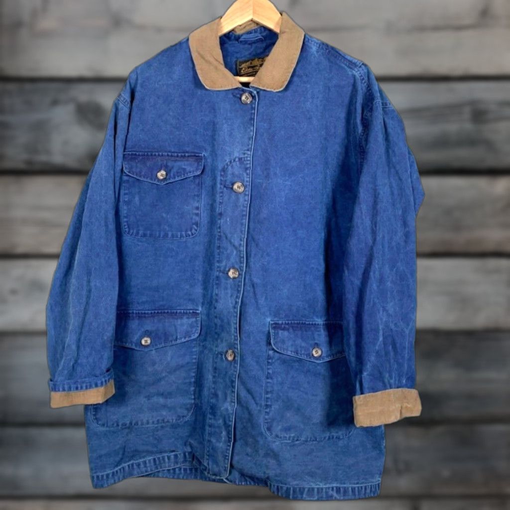 Eddie Bauer VINTAGE 90s Eddie Bauer Canvas Chore Jacket Women's Large Faded Blue Corduroy Collar Size L / US 10 / IT 46 - 1 Thumbnail