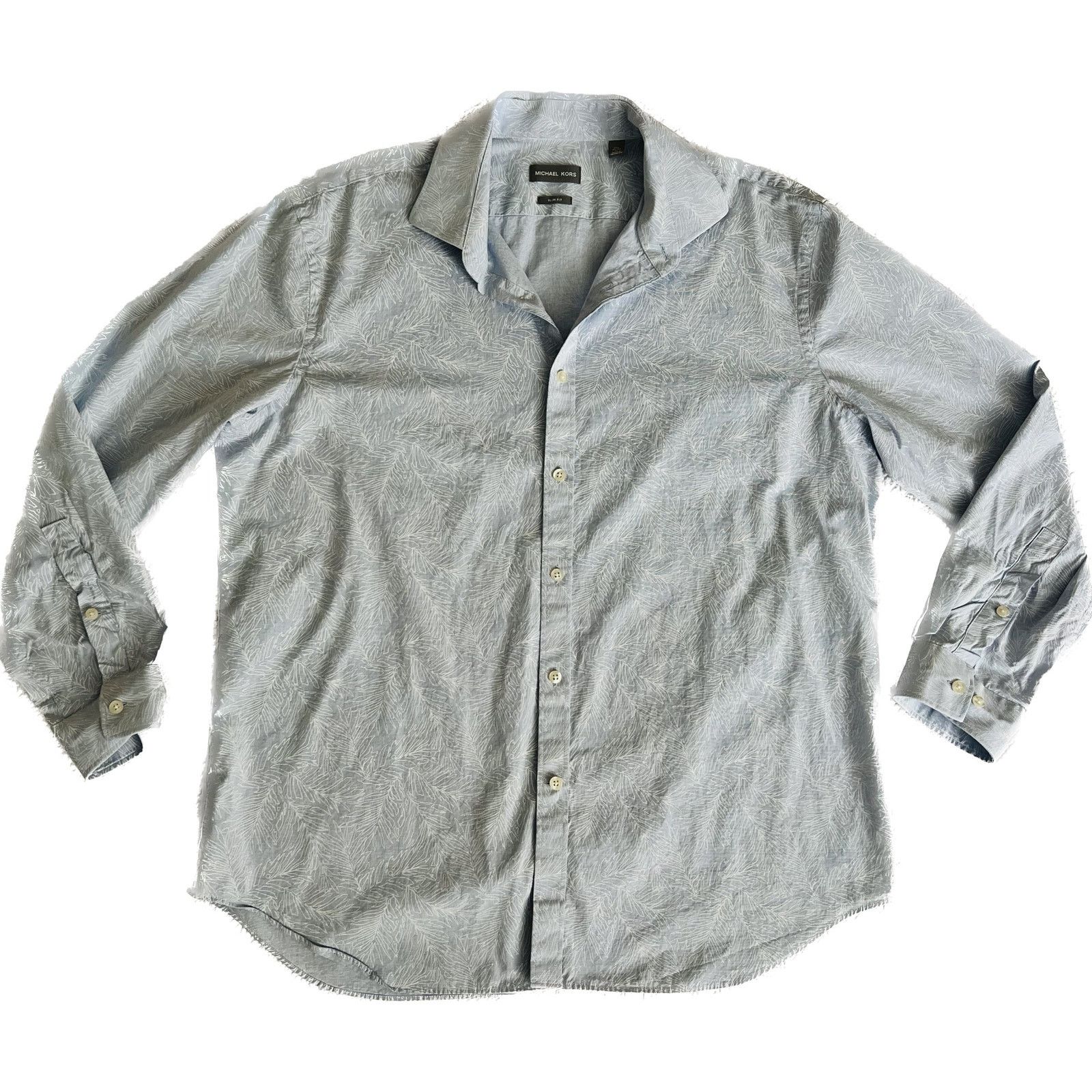 Michael Kors Michael Kors Blue Palm Men's Button-Down Shirt 17 1/2 32-33 Size US M / EU 48-50 / 2 - 1 Thumbnail