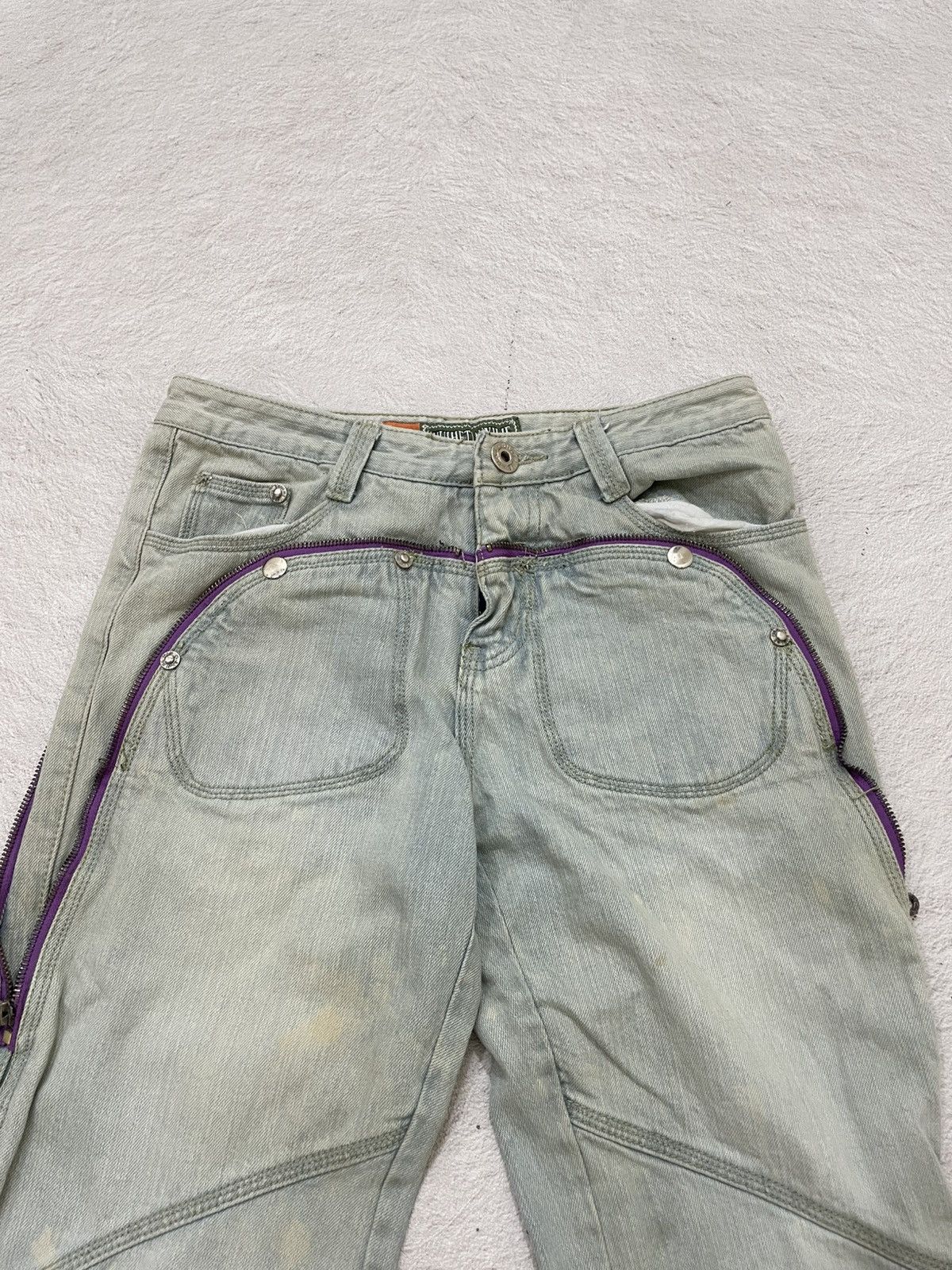 Japanese Brand 00s Shuihetian Light Wash Utility Denim Pants Purple Zipper Size US 28 / EU 44 - 3 Thumbnail