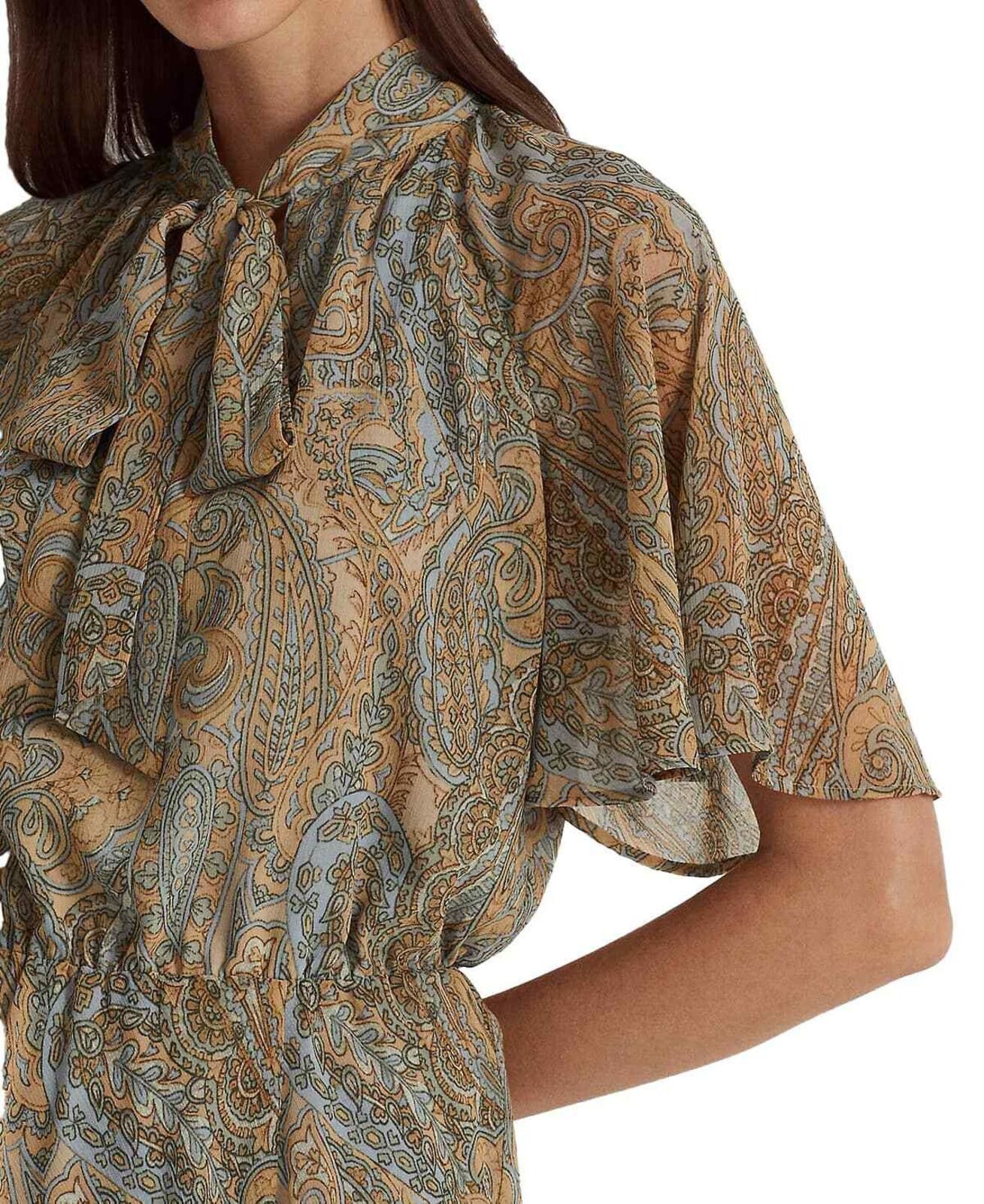 Lauren Ralph Lauren Lauren Ralph Lauren Paisley Crinkle Georgette Tie-Neck Dress Size M / US 6-8 / IT 42-44 - 3 Thumbnail