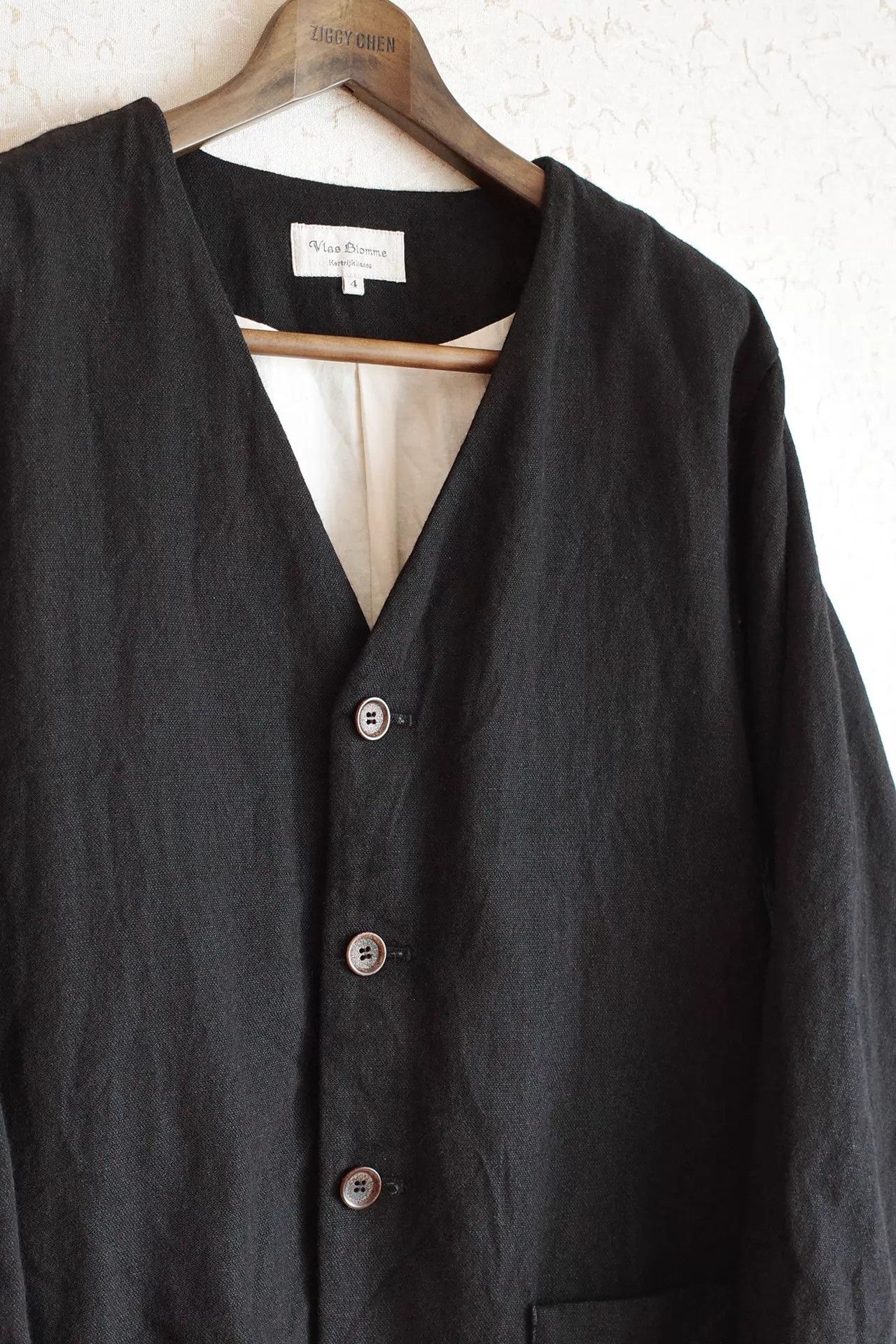 Vlas Blomme Vlas Blomme 00s Collarless Wool-Linen Blend Jacket Size US XL / EU 56 / 4 - 4 Thumbnail