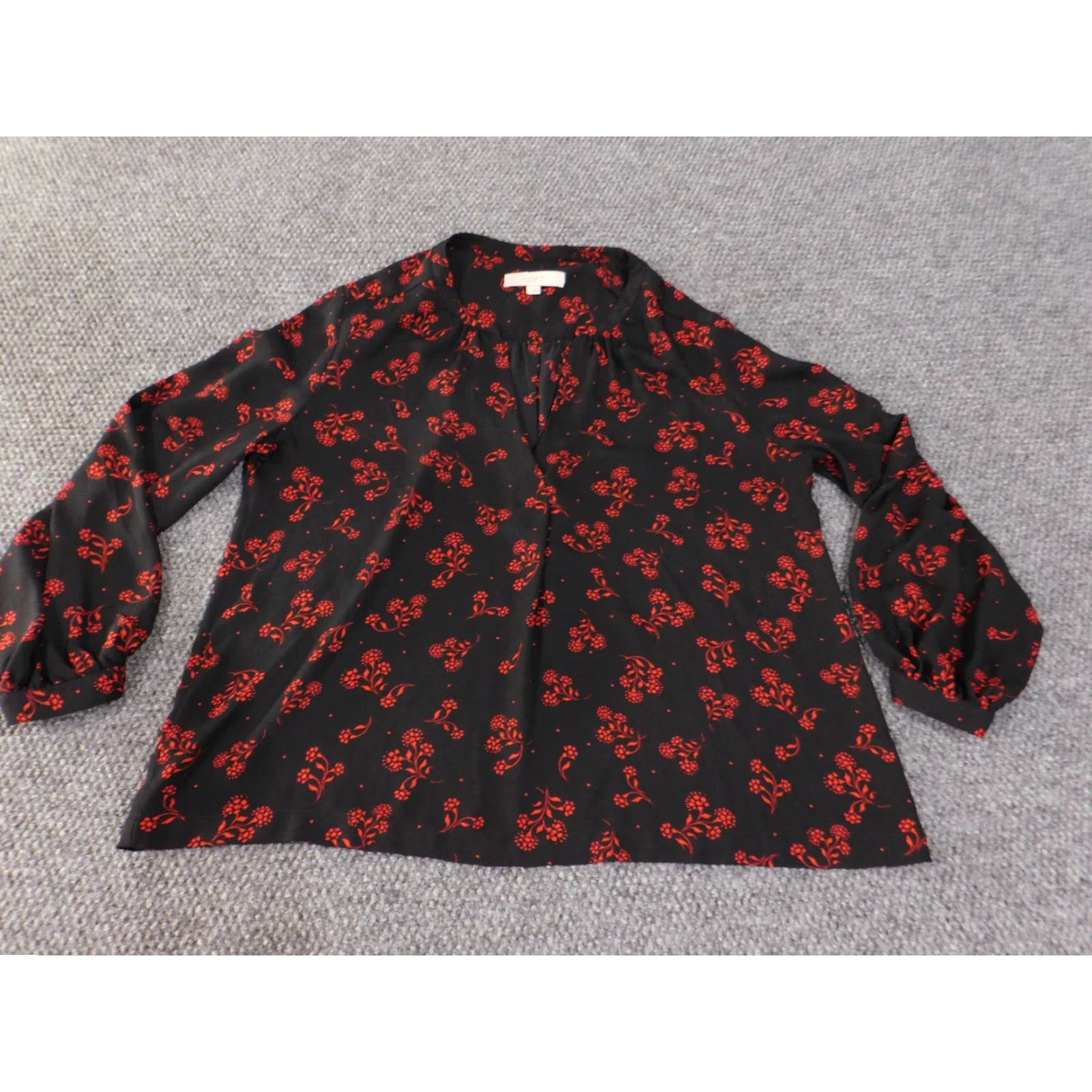 Loft LOFT Blouse Black Red Floral Long Sleeve Relaxed Fit Top Pullover Womens Large Size L Knit? (No Knit) Size L / US 10 / IT 46 - 4 Thumbnail