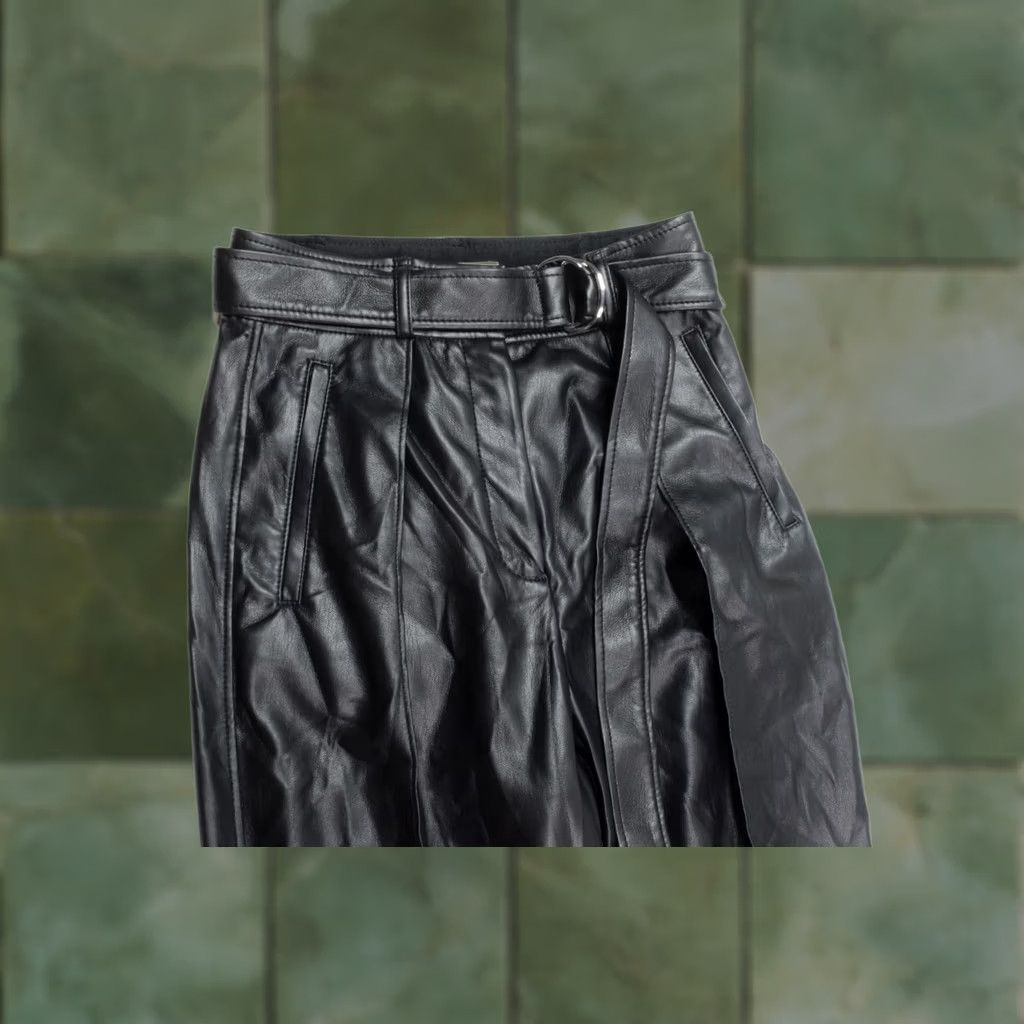 Vintage Babaton Command Vegan Leather Pants Black Belted High Rise Womens Size 0 Straight Leg Paperbag Style 24" Waist 25" Inseam Size 25" / US 0 / IT 36 - 1 Thumbnail