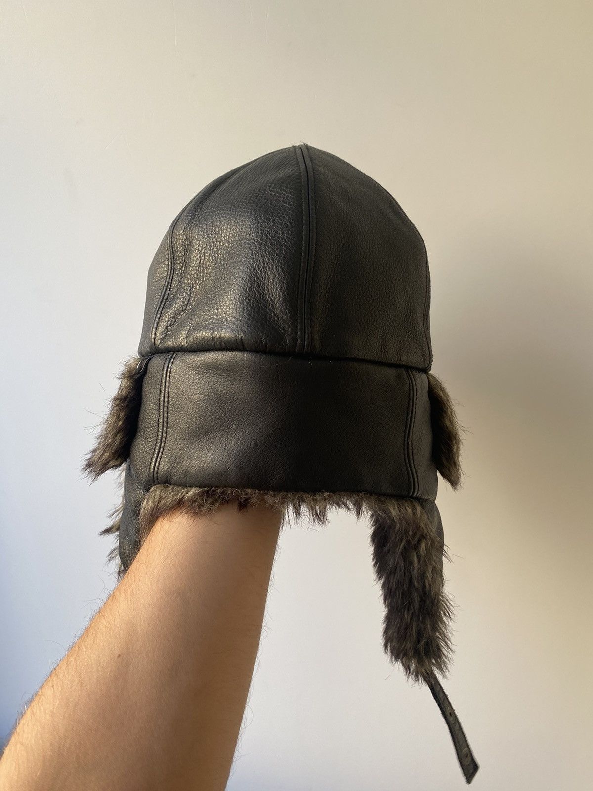 Cccp 🇺🇸 Vintage 90s 100% Leather USSR Fur Mohair Soviet Hat Size ONE SIZE - 4 Thumbnail