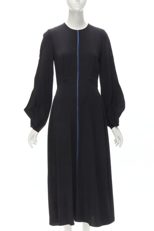 Roksanda Lena Black Crepe Frilled Sleeve Midi Dress Men s Size Large