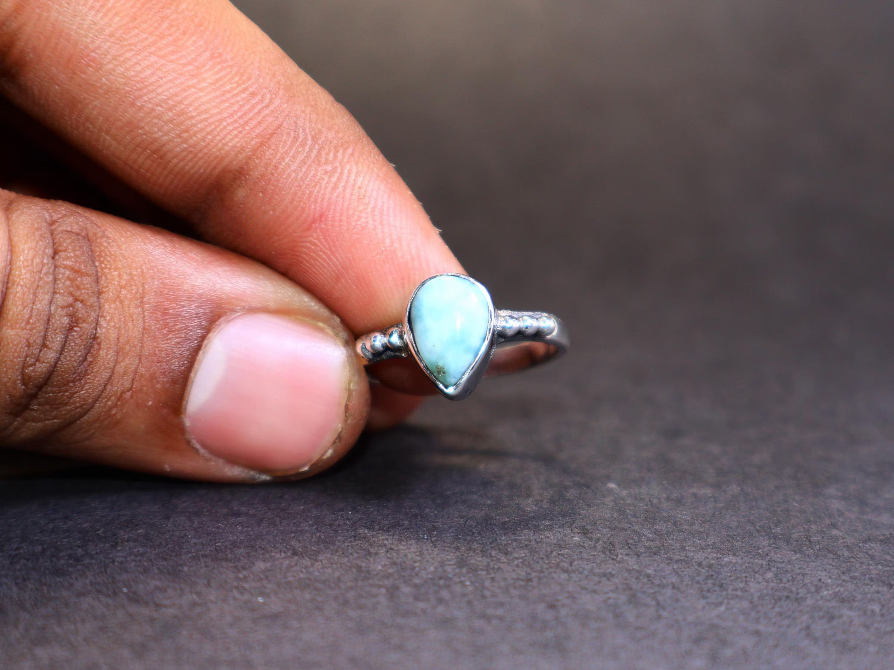 Handmade Larimar Ring, Sterling Silver Ring, Handmade Gemstone Ring, Size ONE SIZE - 6 Thumbnail
