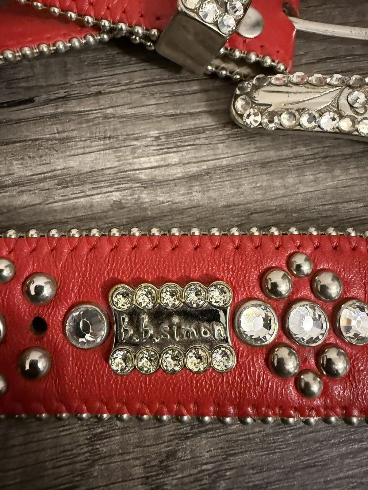 B.B. Simon Discontinued Baby Simon red leather belt with skull & sword Size 32 - 6 Thumbnail