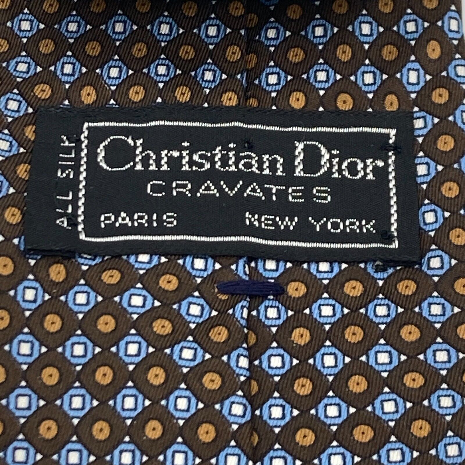 Dior Christian Dior Cravate Men's Tie Gold and Blue Geometric Size ONE SIZE - 7 Thumbnail