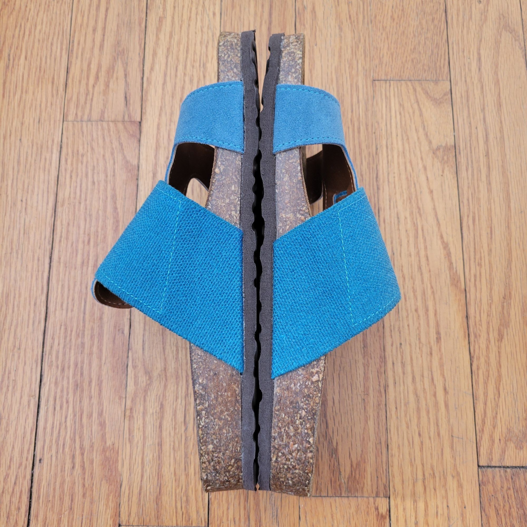 Vintage Sundance 9 9.5 Blue Leather Canvas Sandals Cork Insole 40 Op Size US 10 / IT 40 - 6 Thumbnail