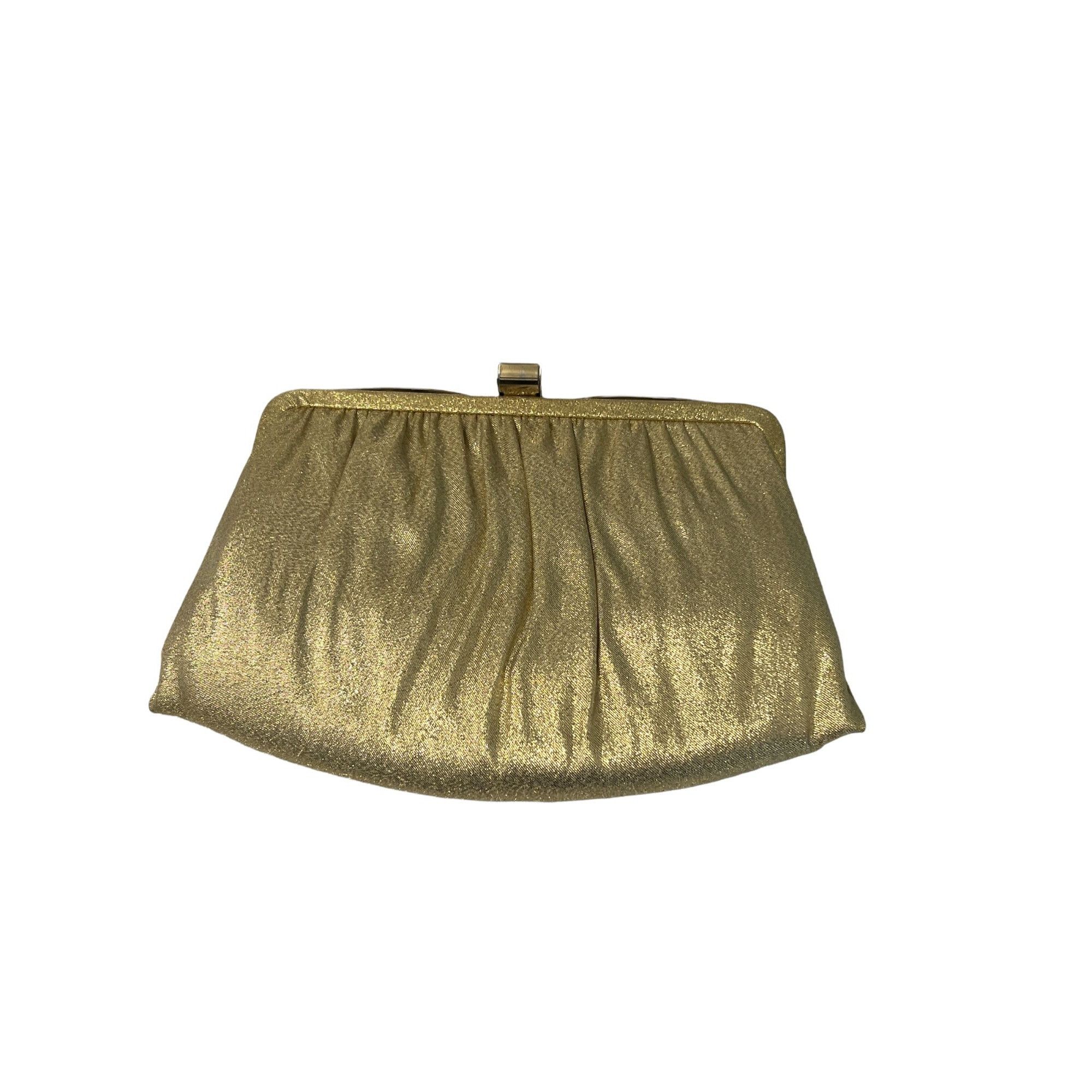 Vintage 60's Gold Lame Clutch Purse Gold Chain Disco Wedding, Women's