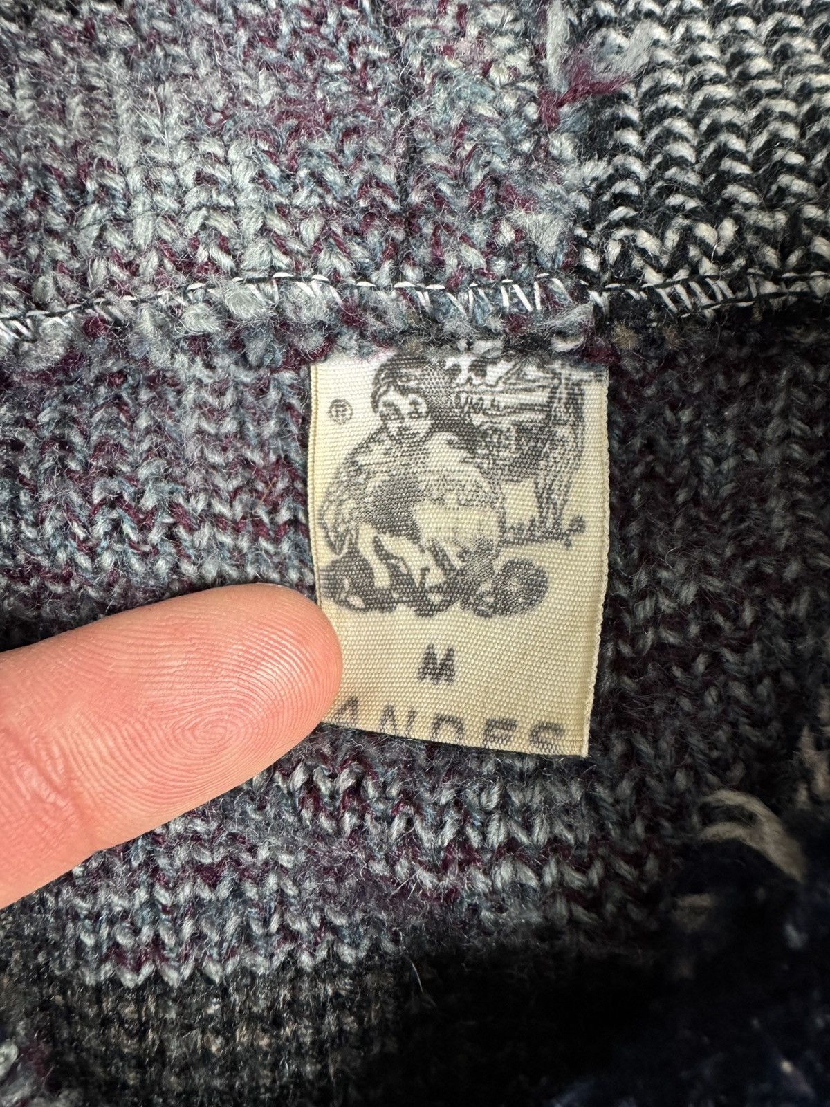 Handmade × Vintage Vintage 90s Andes handmade fuzzy knit sweater hoodie Size US L / EU 52-54 / 3 - 13 Thumbnail