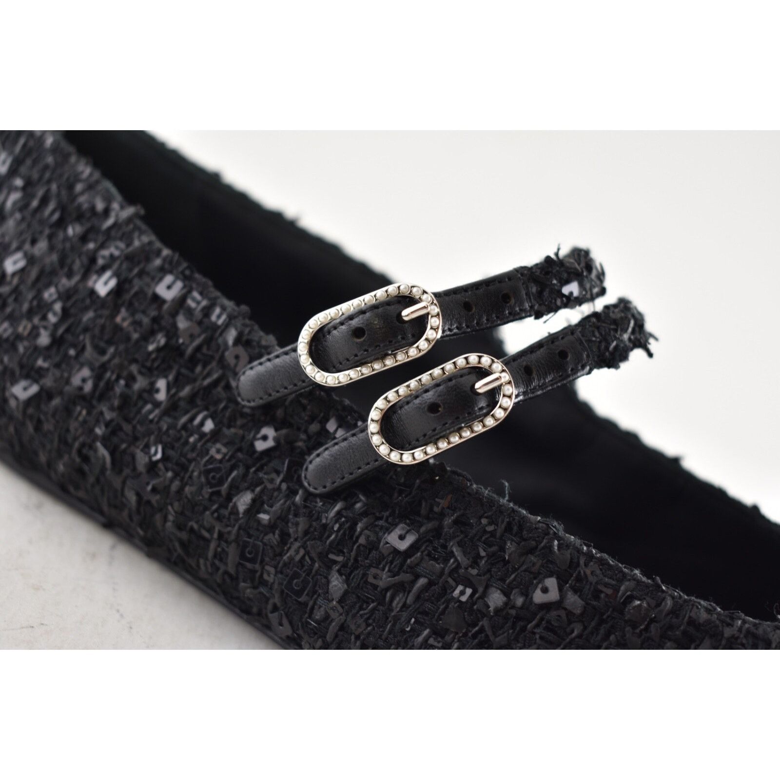 Chanel Chanel 24S Black Glittered Tweed Pearl Mary Jane Ballerina Size US 6 / IT 36 - 4 Thumbnail