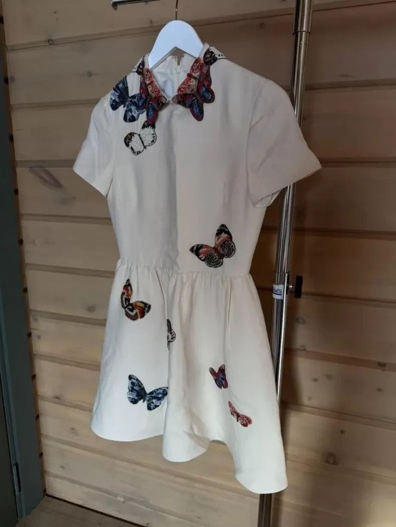 Valentino Valentino Off-white nail bead butterfly doll collar dress Size XS / US 0-2 / IT 36-38 - 2 Thumbnail