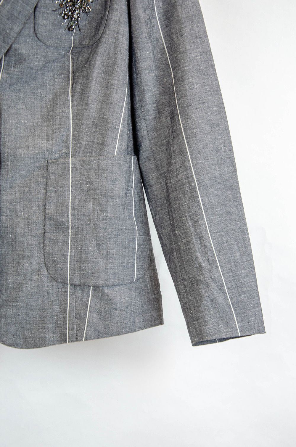 Brunello Cucinelli Brunello Cucinelli Wool Linen Pinstripe Blazer - Size IT38 Size XS / US 0-2 / IT 36-38 - 4 Thumbnail