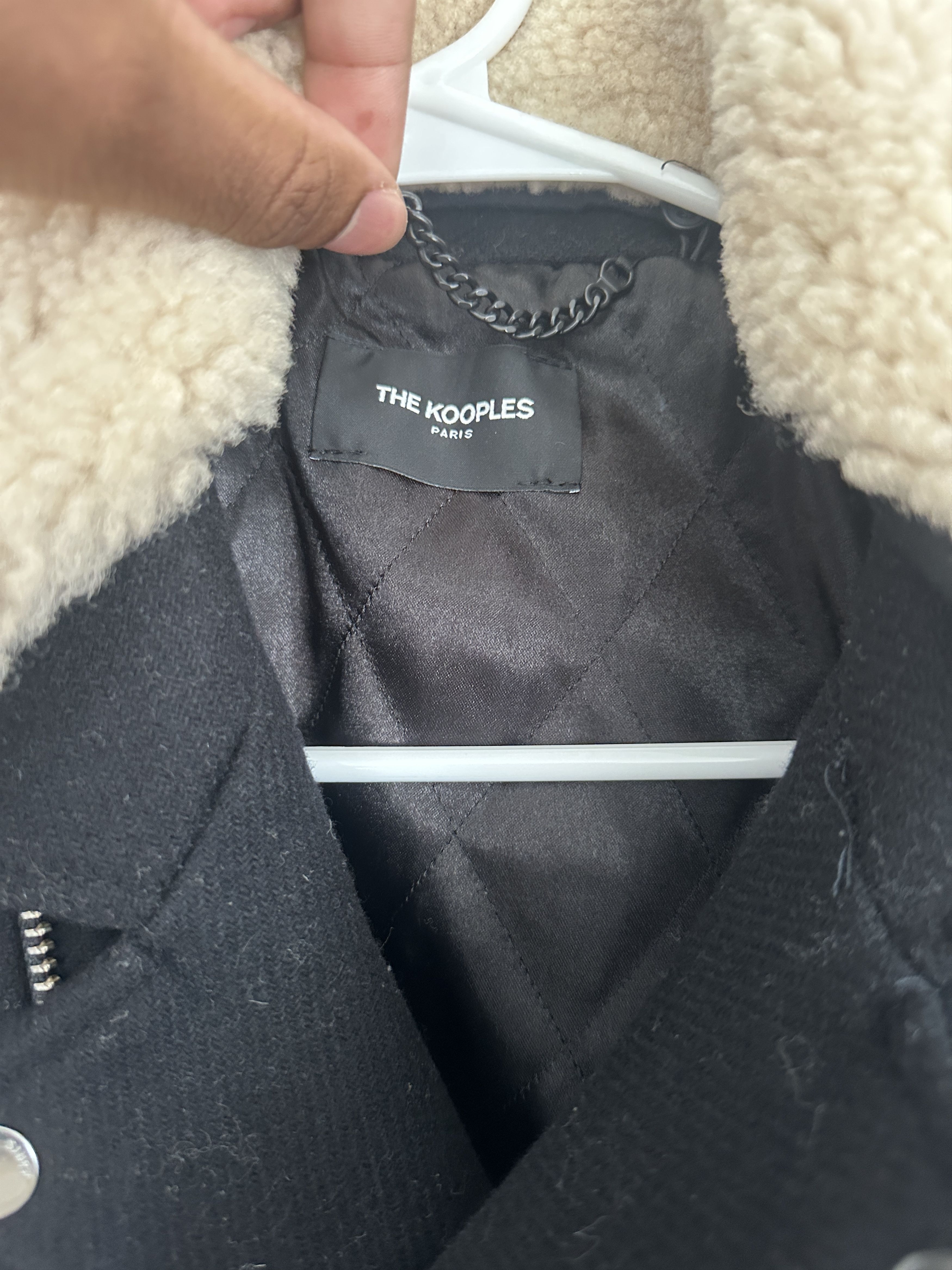 The Kooples Black Wool Biker Jacket With Sheepskin Collar Size US S / EU 44-46 / 1 - 3 Thumbnail