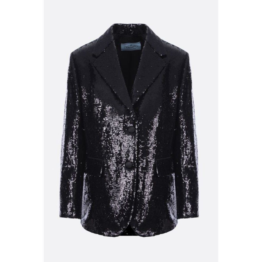 Prada PRADA Black Sequinned Fabric Single-Breasted Jacket New & Au Size M / US 6-8 / IT 42-44 - 1 Thumbnail