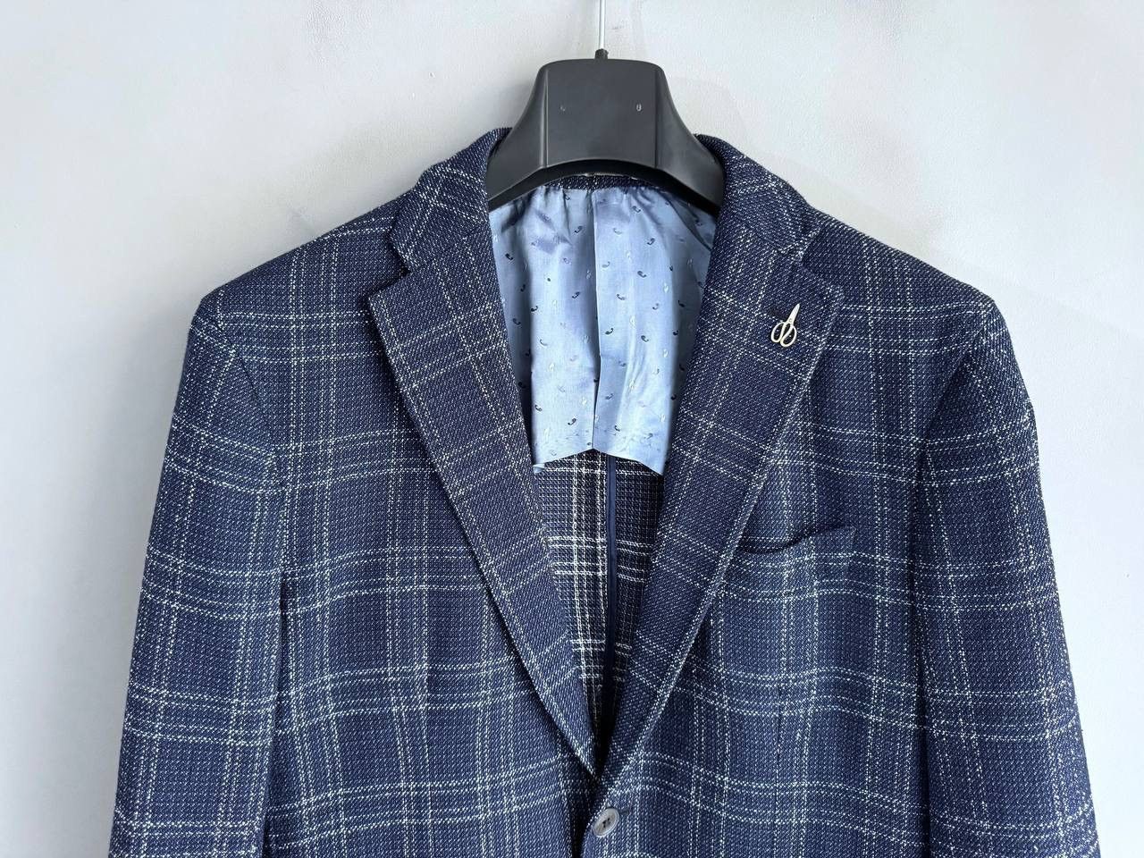 Paoloni Paoloni Men's Blazer Wool/Cotton Dark Blue Check, Size 52 Size 52R - 3 Thumbnail