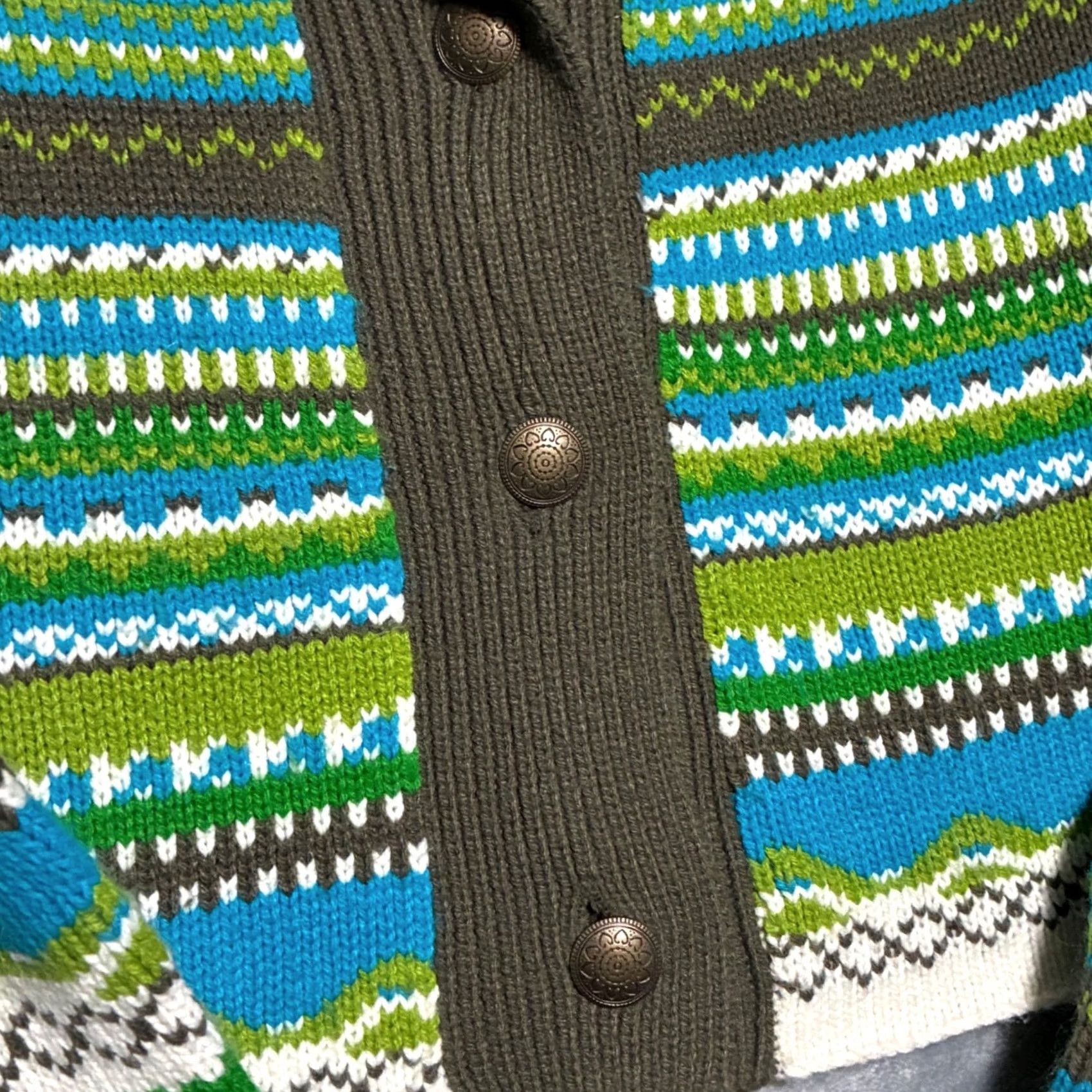 Vintage VINTAGE Motivi Cardigan Womens S Green Blue Fair Isle Cropped Button Front Size S / US 4 / IT 40 - 4 Thumbnail