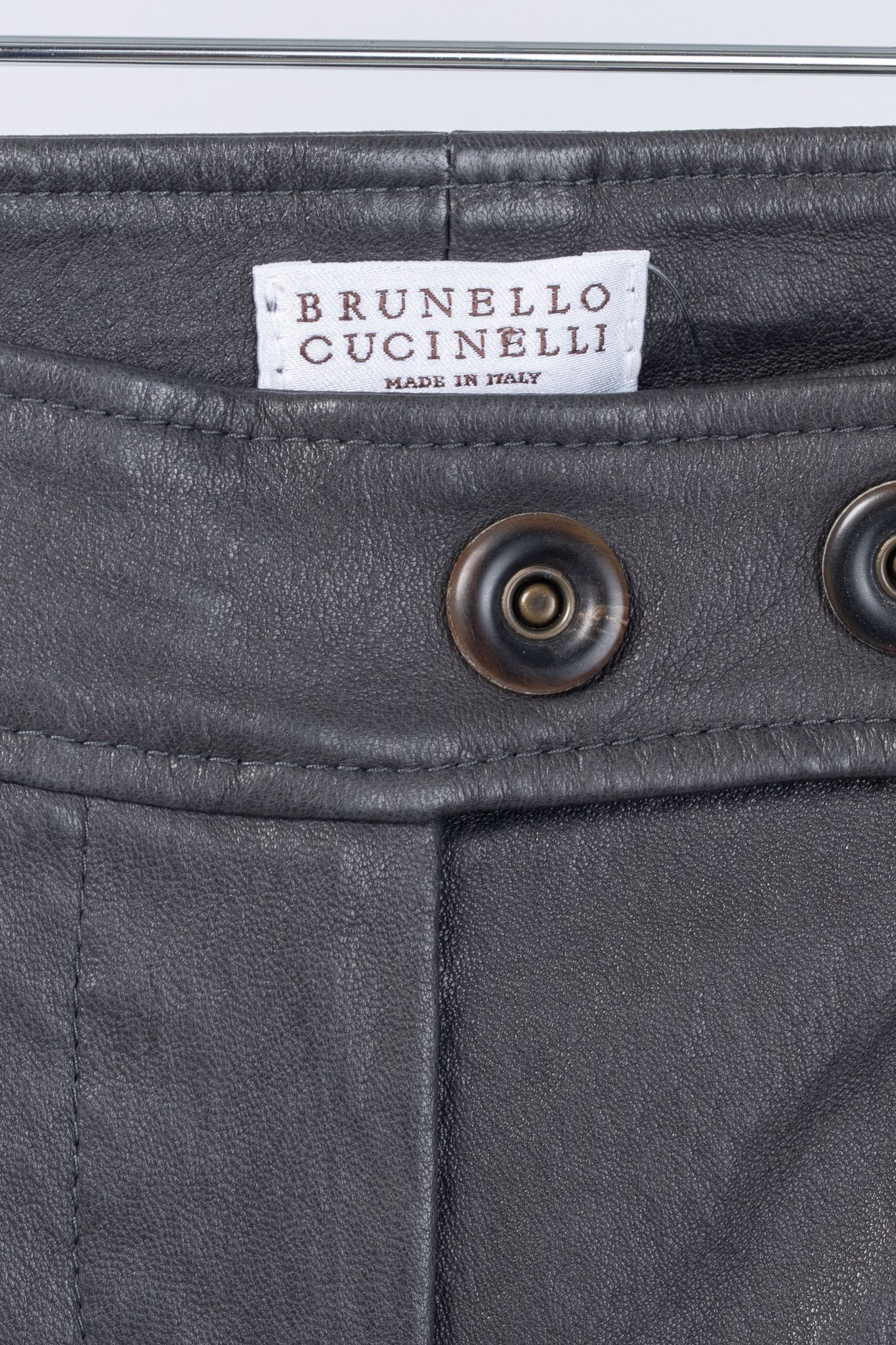 Brunello Cucinelli Brunello Cucinelli Grey Leather Quilted Moto Skinny Pants Size 27" / US 4 / IT 40 - 4 Thumbnail