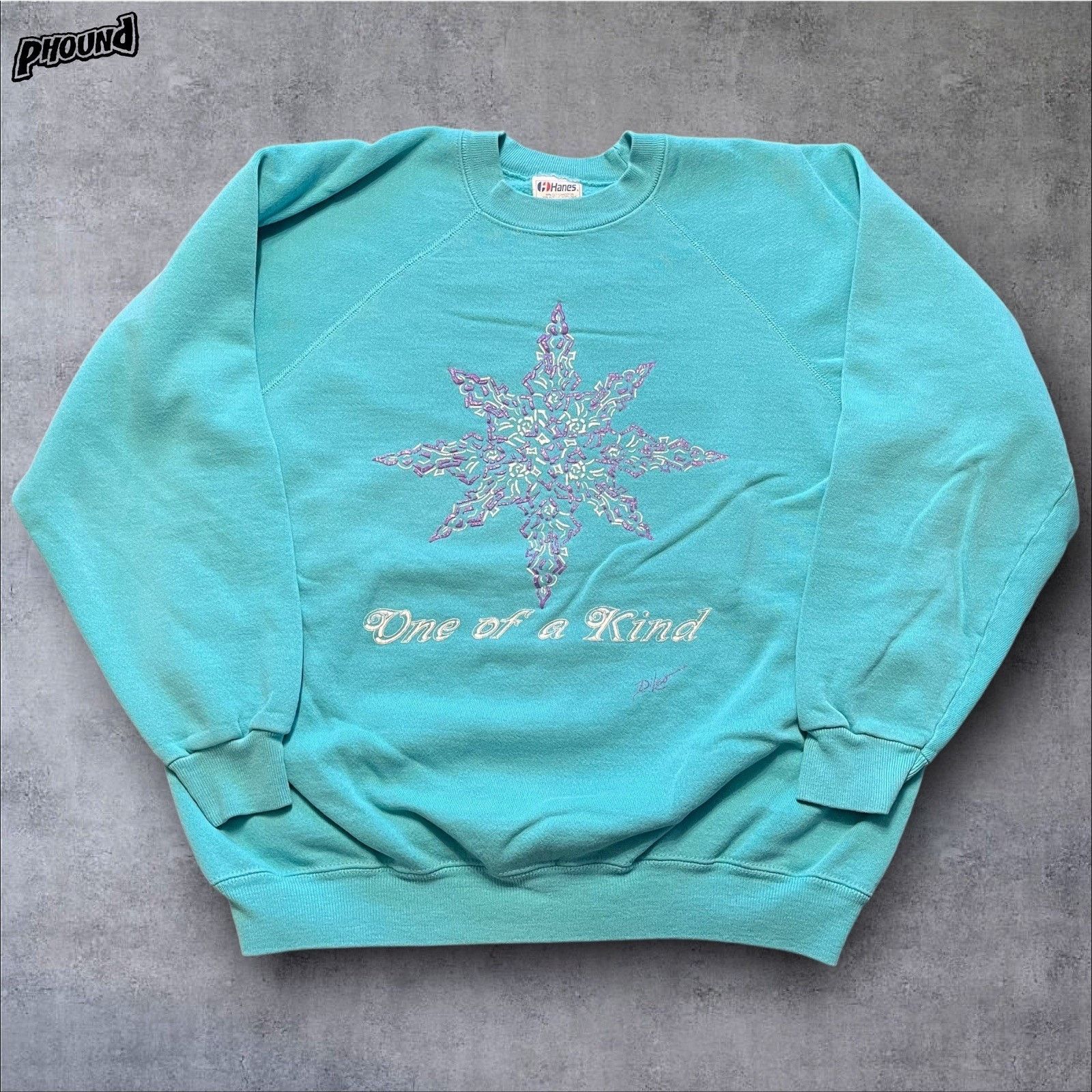 Hanes Vtg Hanes Teal XL 90s Cute Snowflake Sweatshirt USA DiLeo Size US XL / EU 56 / 4 - 1 Thumbnail