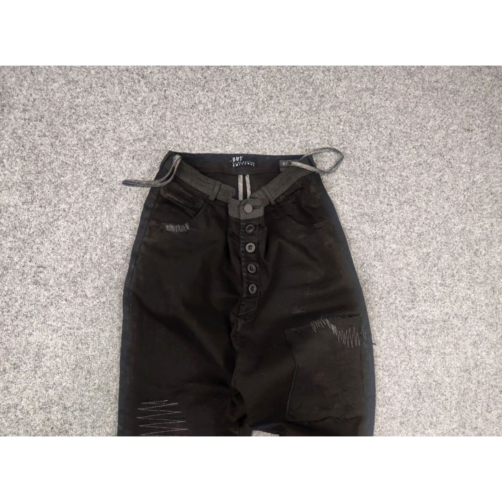 Vintage Umit Unal Couture Design Black jeans decorative stitching Drop Crotch Pants Men 32 Denim Cotton Blend High Rise 90s Grunge Vintage No XS XS? Size US 32 / EU 48 - 3 Thumbnail