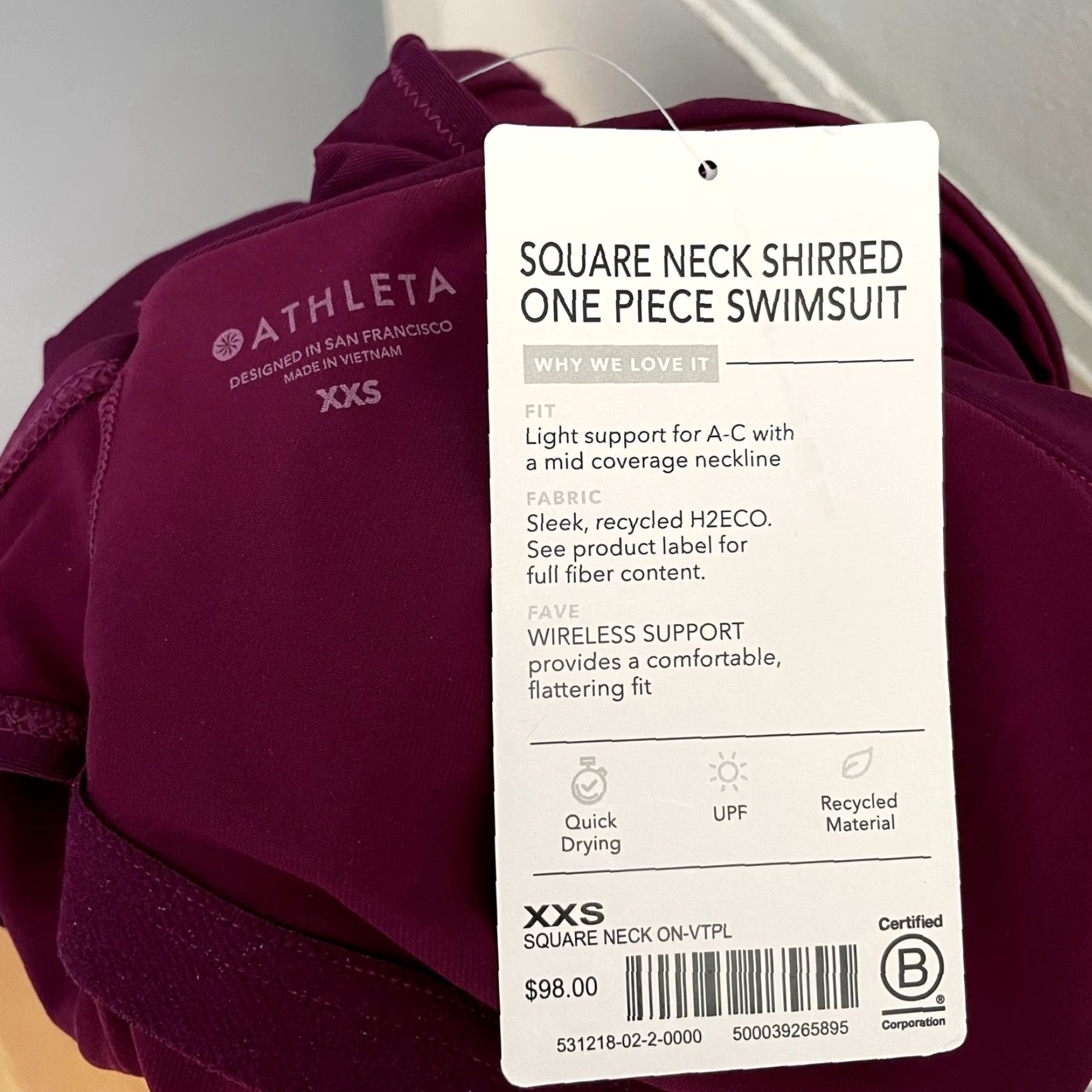 Athleta Athleta One Piece Swimsuit Women's XXS Purple Shirred Square Neck Size ONE SIZE - 5 Thumbnail