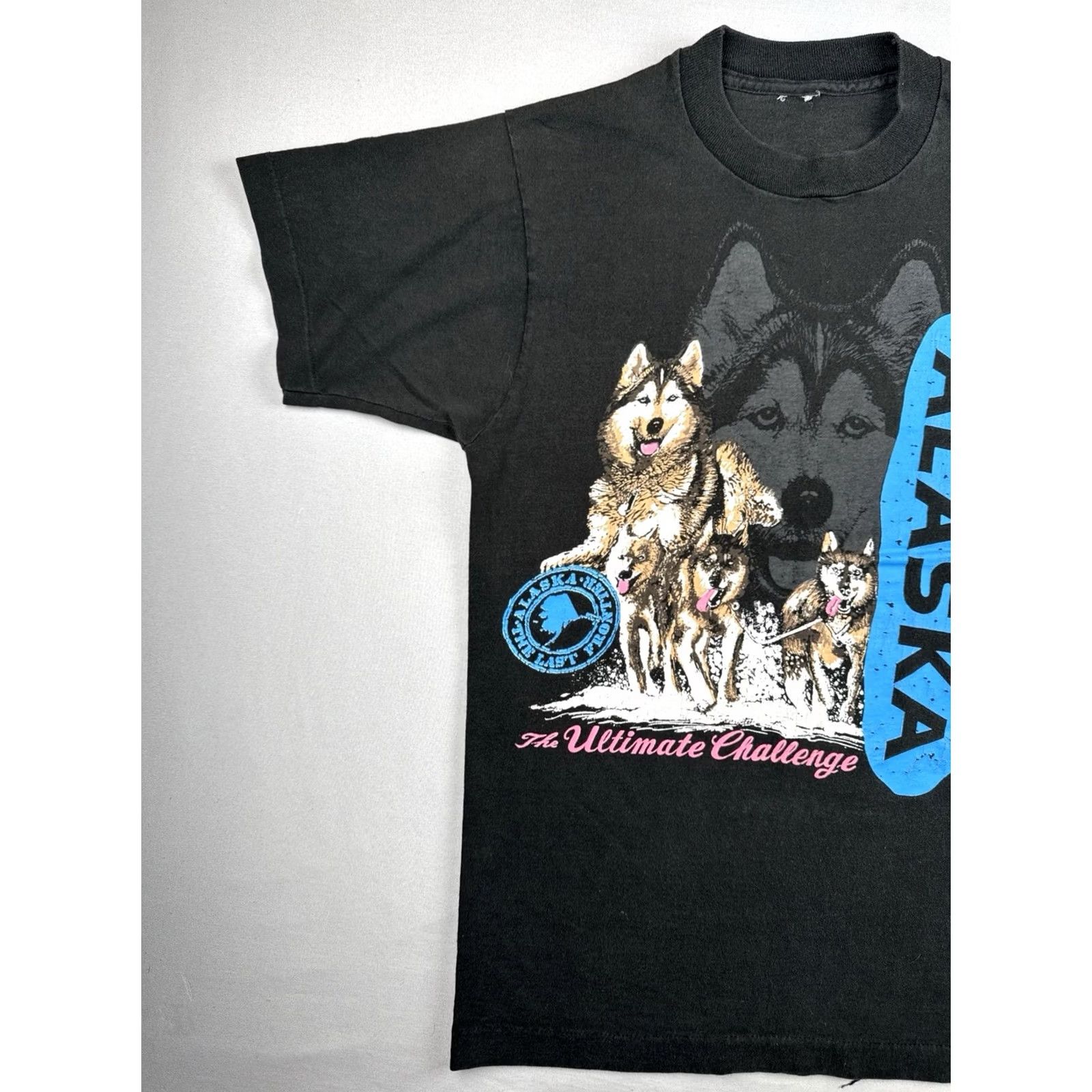 Fruit Of The Loom VINTAGE 90s Black Husky Dog Sled Shirt XL Faded Single Stitch Mens Size US XL / EU 56 / 4 - 3 Thumbnail