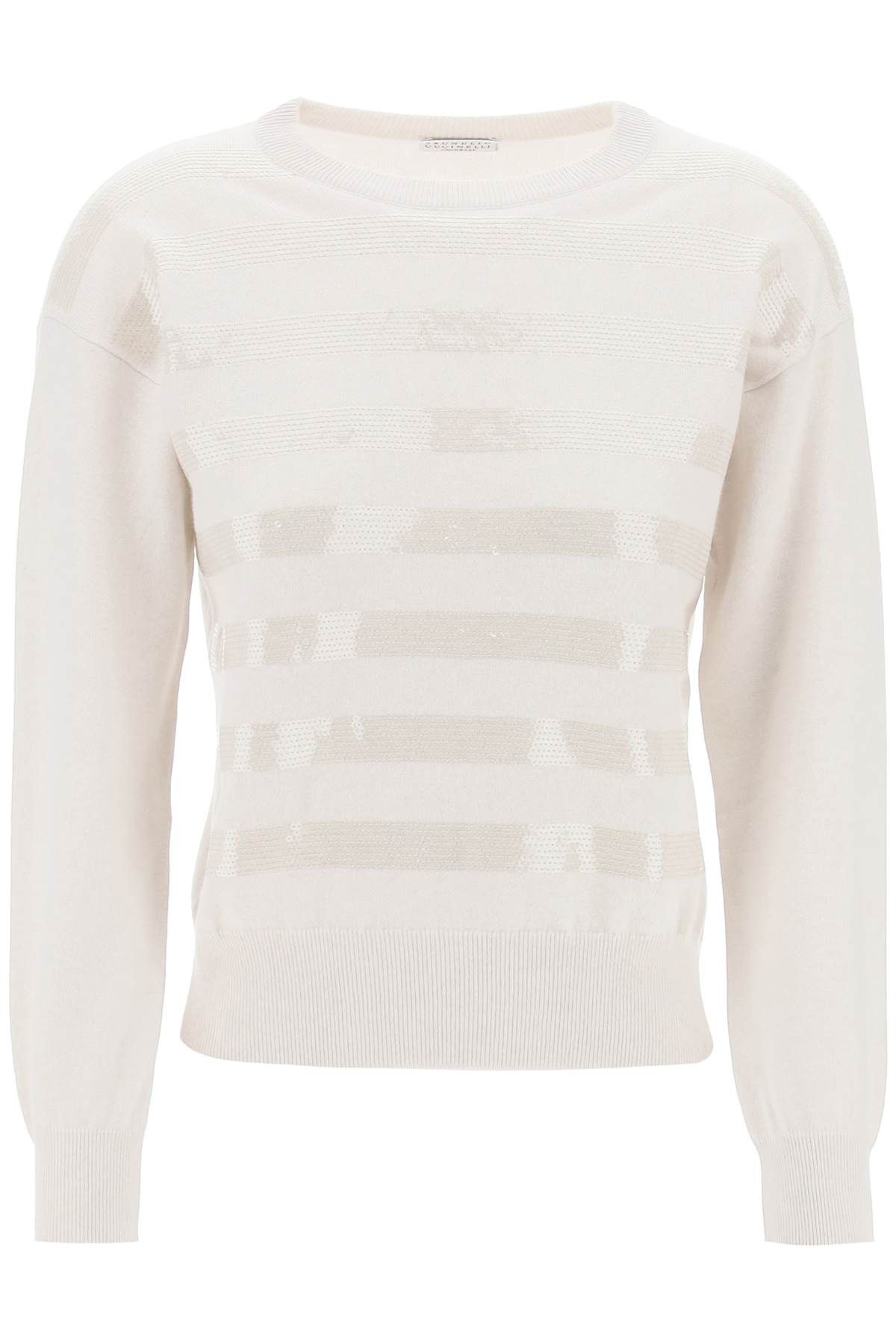 image of Brunello Cucinelli "cashmere Dazzling Stripe in Ice White, Women's (Size Medium)