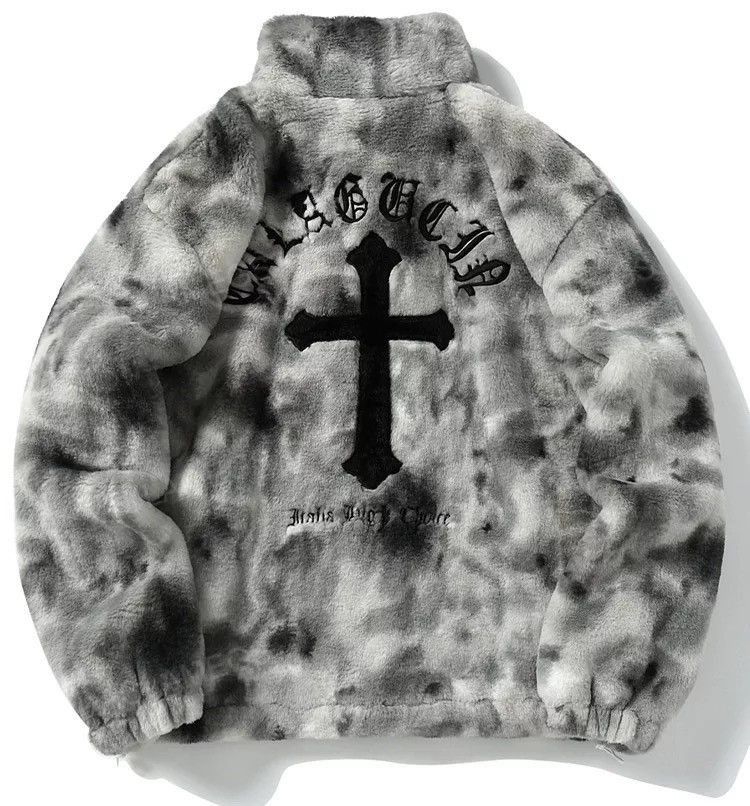 image of Hiphop Cross Winter Fleece Oversized Jacket in Grey, Men's (Size Large)