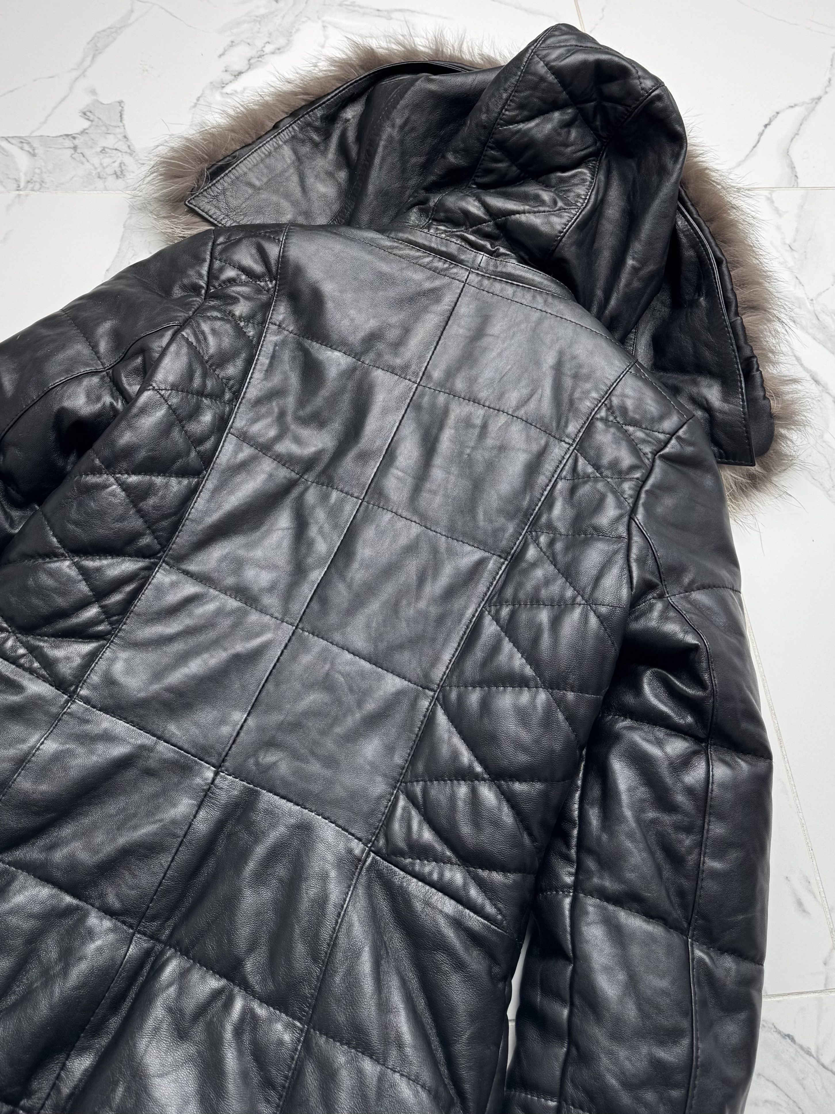 Japanese Brand Y2K Black Leather Jacket Womens Real Fur Hooded Quilted Coat Size M / US 6-8 / IT 42-44 - 9 Thumbnail