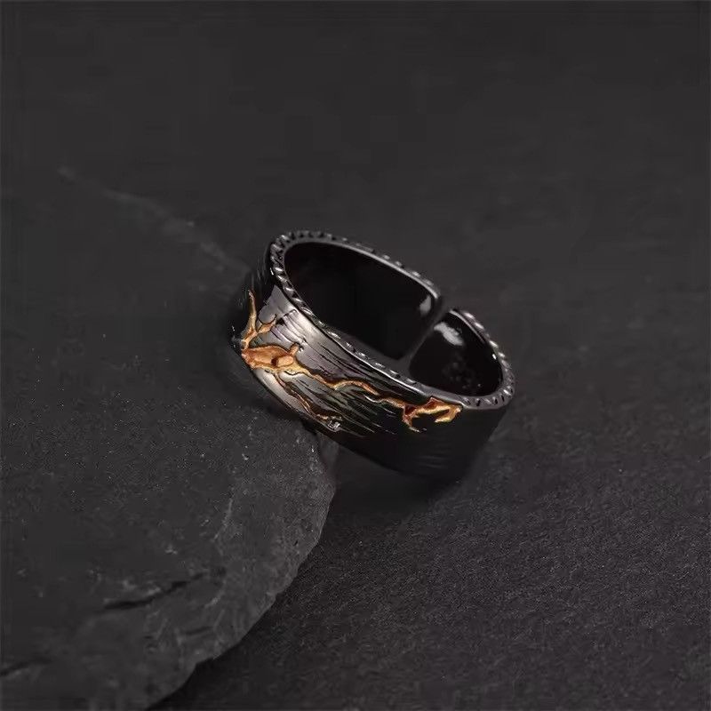 Jewelry Gold Black Collision Lava Adjustable Ring Size ONE SIZE - 2 Thumbnail