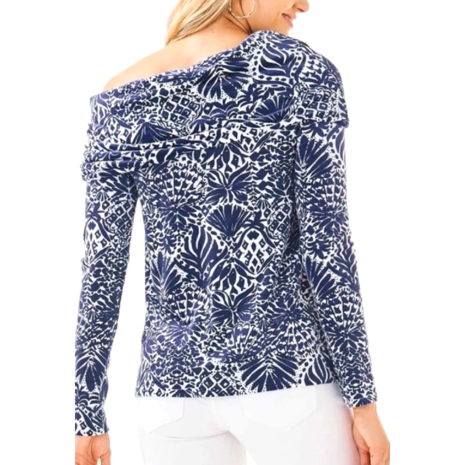 Lilly Pulitzer LILLY PULITZER Belinda One Shoulder Pullover Blue XS Top Women Knit Casual Pullover - Shirt - Regular Size XS - By Land Or By Sea - Basic Size XS / US 0-2 / IT 36-38 - 2 Thumbnail