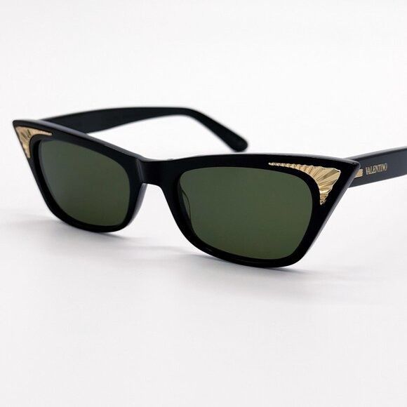 NEW VALENTINO SUNGLASSES VLS-175A BLACK/GREEN CAT EYE WOMEN
