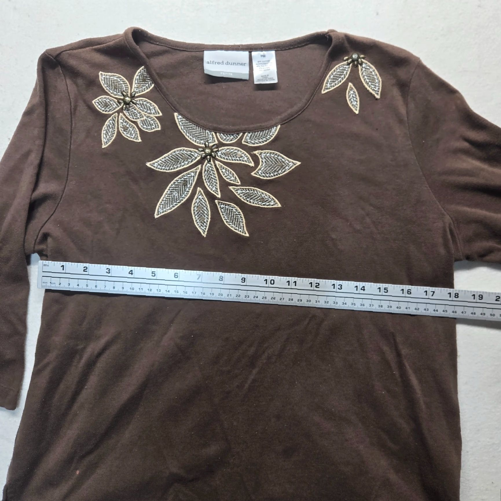 Vintage Alfred Dunner Women's Pullover 3/4 Sleeve Floral Knit Shirt Petite Medium Brown Casual Size M / US 6-8 / IT 42-44 - 4 Thumbnail