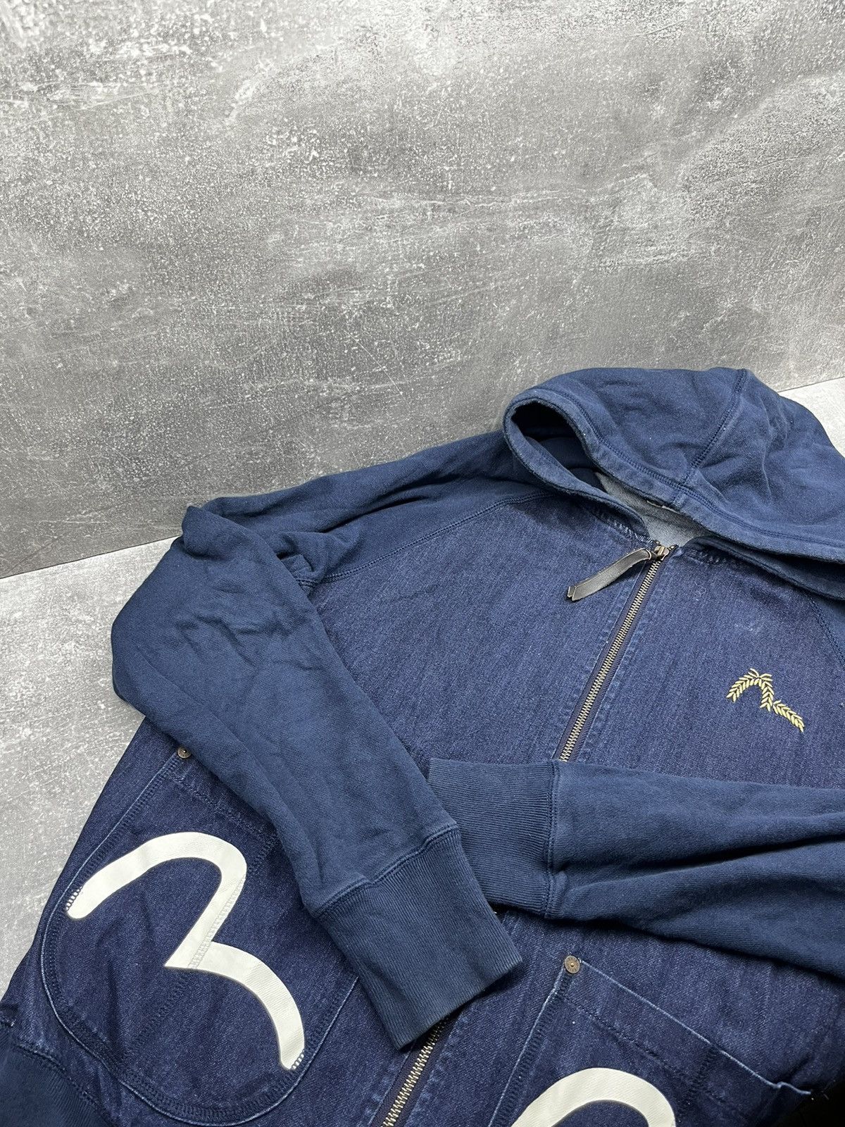 Evisu × Japanese Brand Vintage Navy Blue Denim Jeans Zip Sweatshirt Hoodie Evisu Size US M / EU 48-50 / 2 - 7 Thumbnail