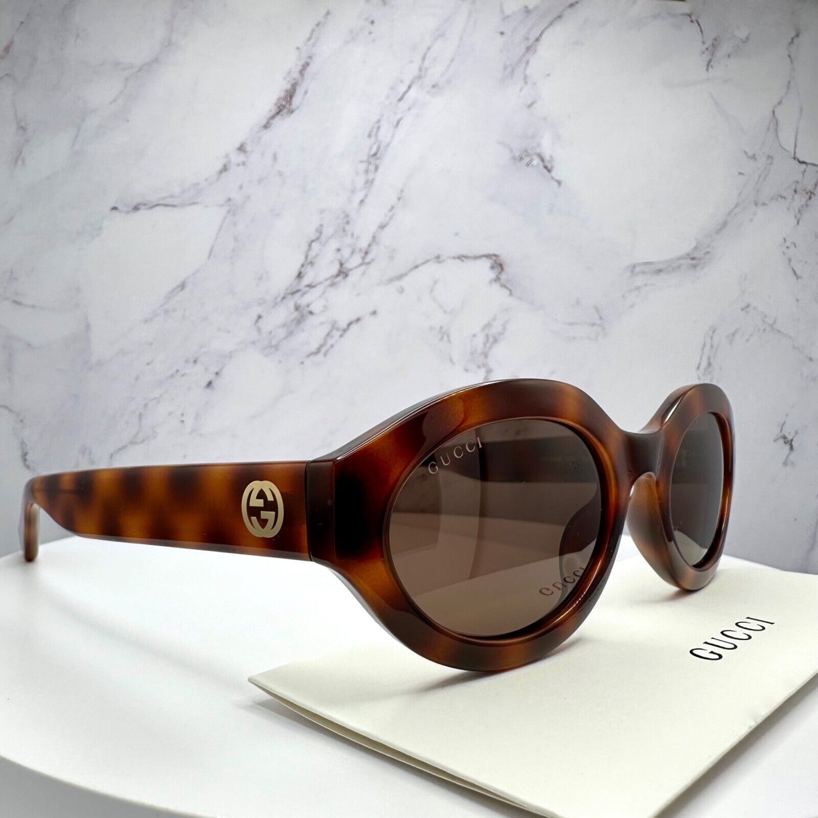 Gucci New GUCCI Sunglasses Brown Tortoise Oval Gold GG Logo Size ONE SIZE - 11 Thumbnail