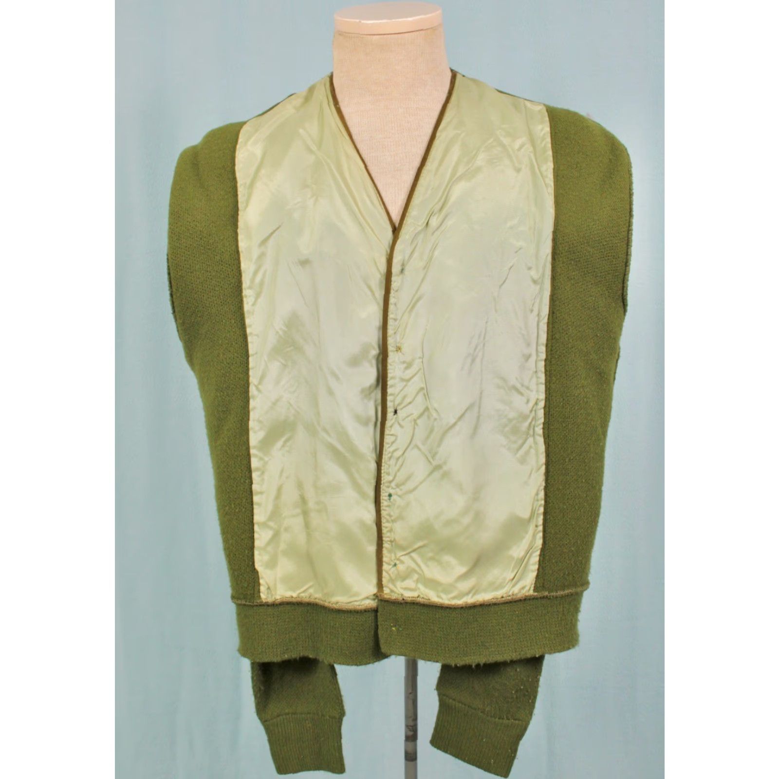 Vintage VTG 1960s Sweater Shirt Mens L Green Cardigan Acrylic Suede 50s 60s VTG 1960s Sweater Cardigan Mens L Green Brown Acrylic Suede Size US L / EU 52-54 / 3 - 4 Thumbnail
